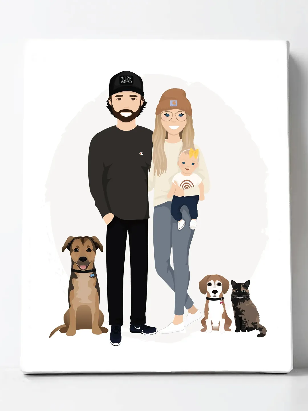 Custom family Portrait with pet, simple portrait, Family illustration