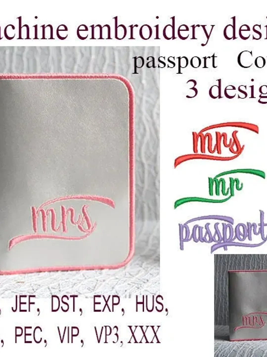 Machine embroidery designs Mr Mrs Passport cover In the Hoop embroidery case ITH wedding embroidery File Instant Download.