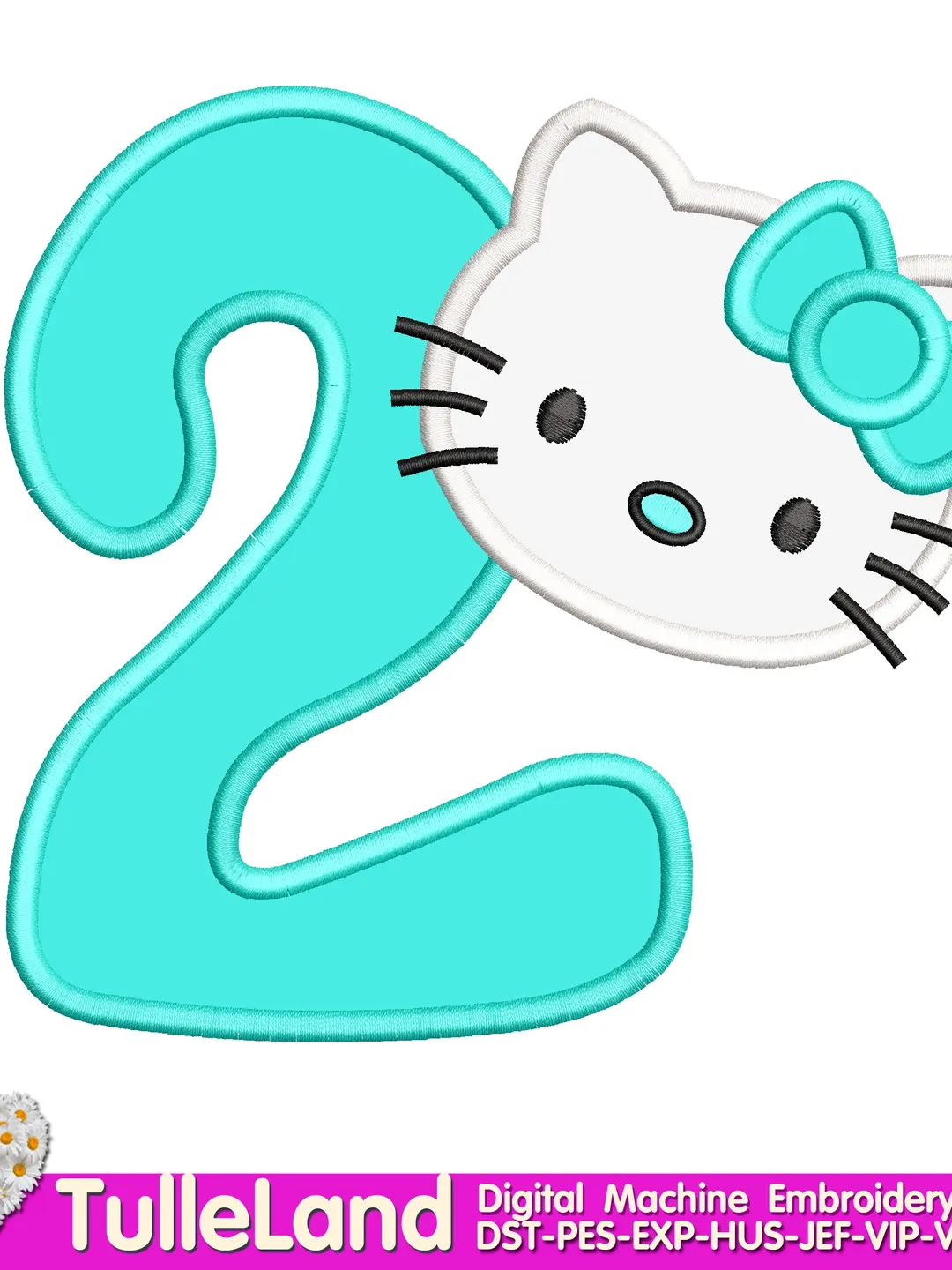 Kids Cute Kitty Two Kitten T Shirt 2rd Birthday with Kitty Cat face Design Applique for Machine Embroidery