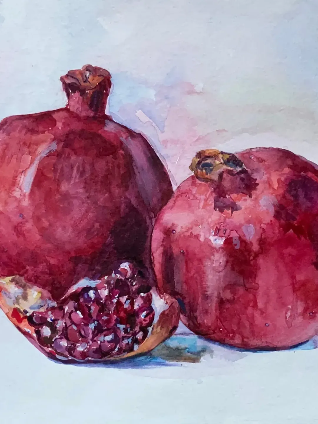Pomegranates watercolor painting Fruit original art Kitchen small still life