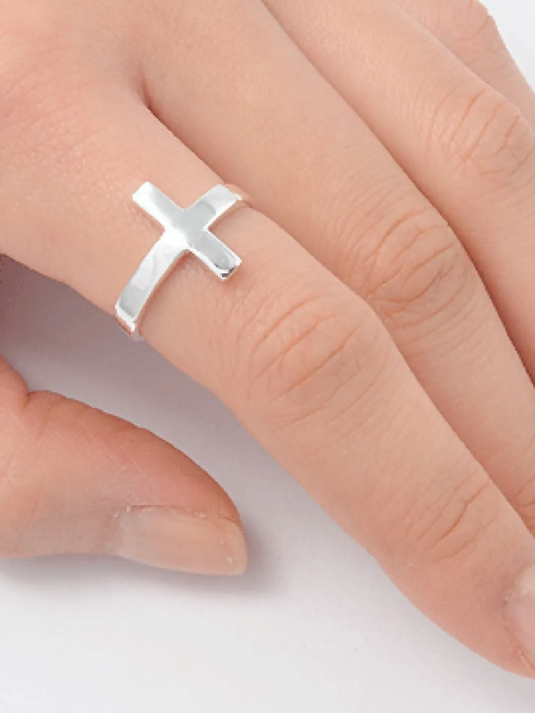 Sterling Silver Sideways Cross Ring, Thumb Ring, First Communion Gift, Confirmation, Cross Ring for Children, Religious Jewelry Size 3 to 13