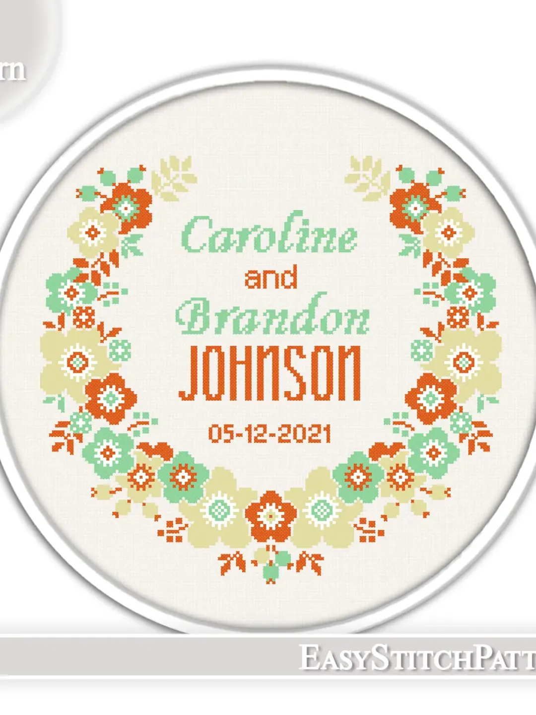 Floral Wreath cross stitch pattern. Wedding cross stitch pattern. DIY. Flower frame.