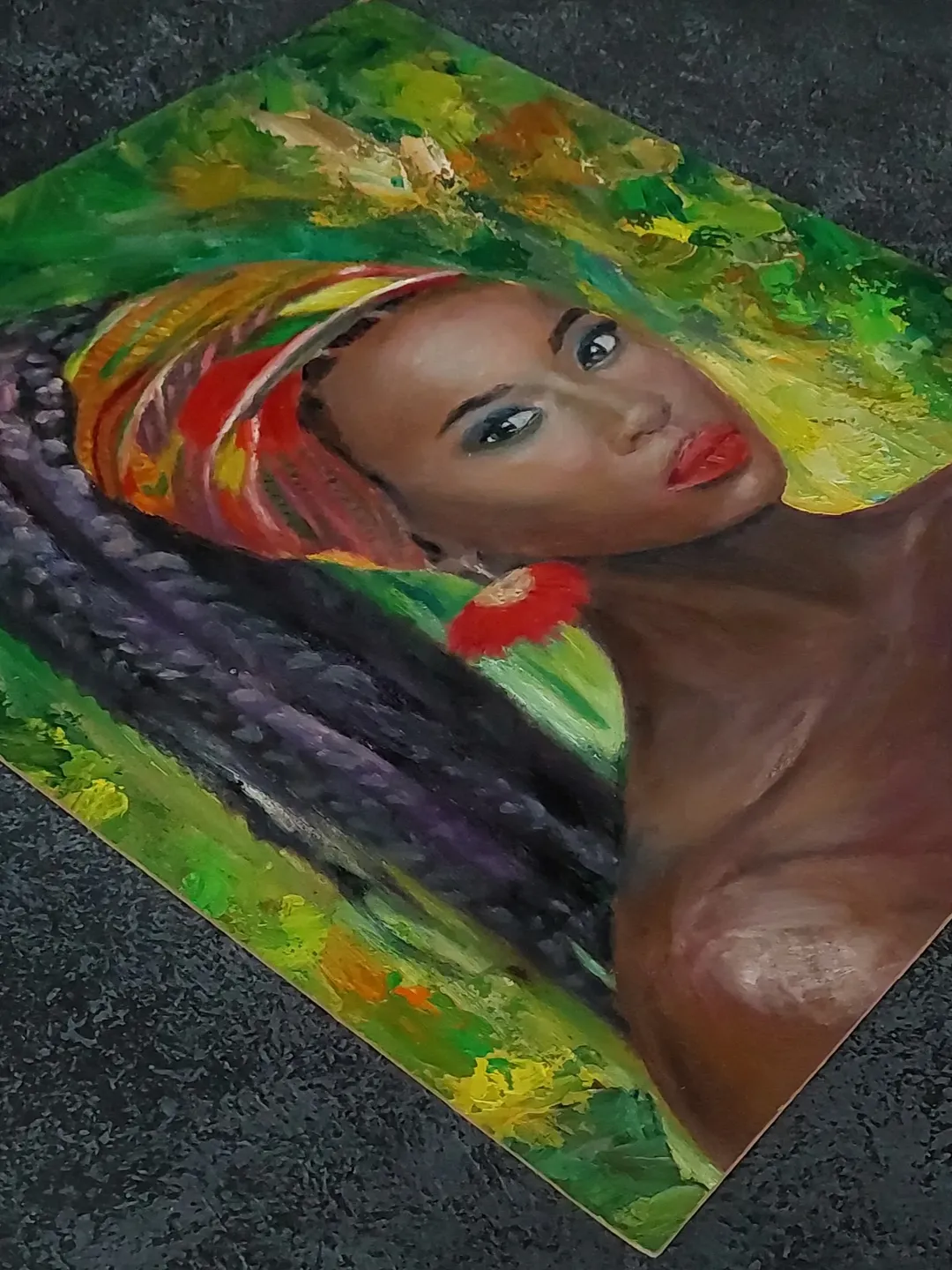 African woman black portrait original oil painting