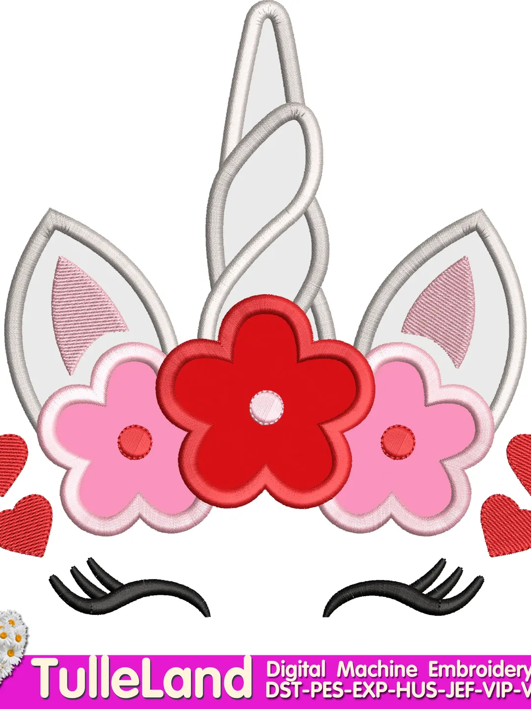Unicorn Valentine with Heart and Flowers My 1 st First Valentine's Day Girl Baby Design applique for Machine Embroidery