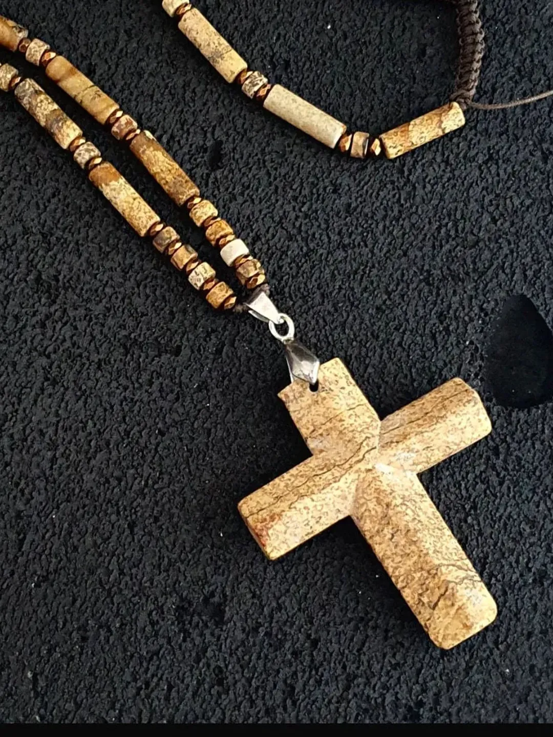 Brown Jasper Necklace, Cross Jasper Pendant, Copper Hematite Beads, Advent Day Gifts, Gifts, Prayer Beads, Necklace for Men, Women