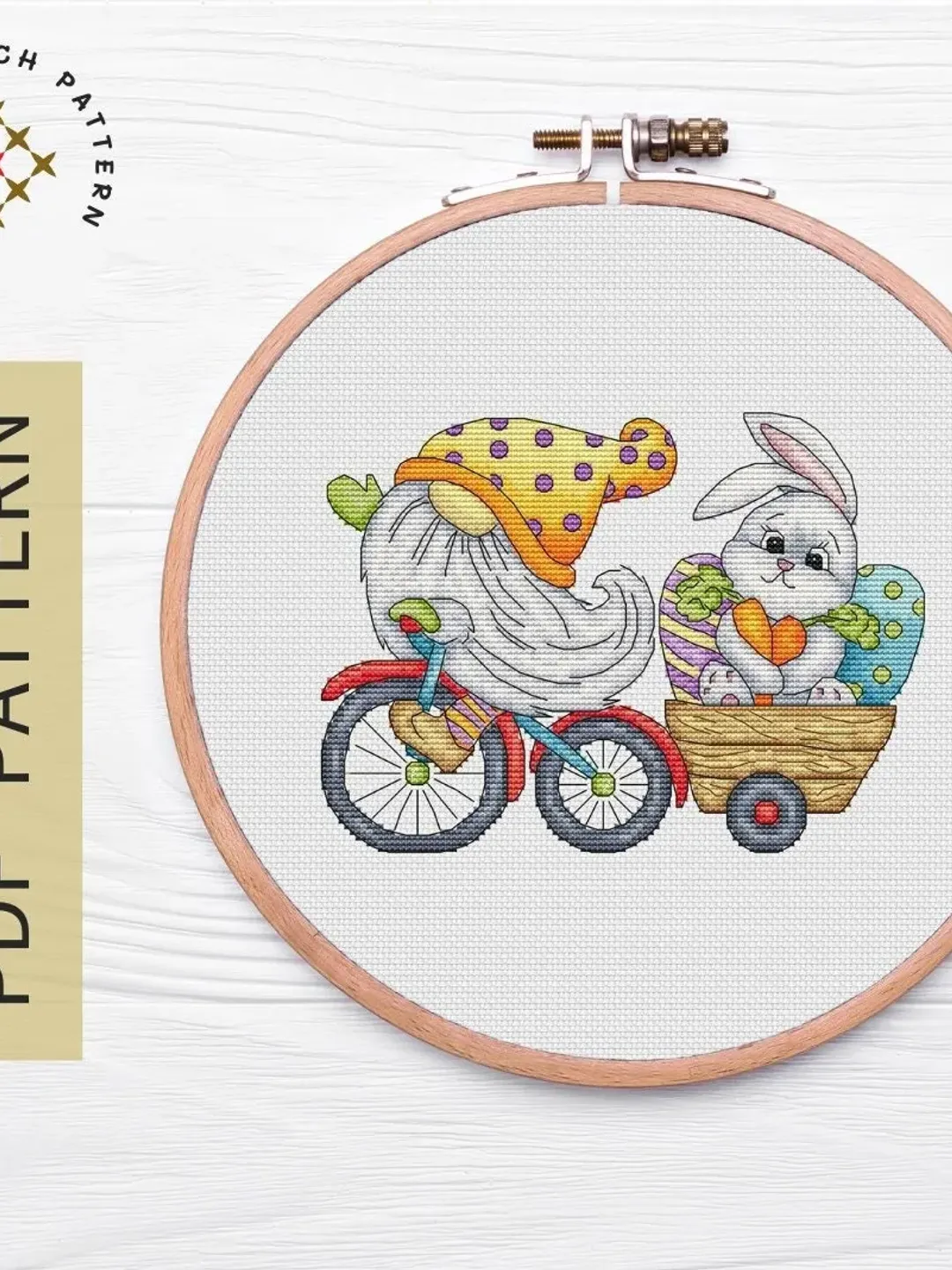 Easter Gnome Cross Stitch Pattern PDF, Easter Bunny Embroidery Pattern PDF, Modern cross stitch, Pdf Pattern