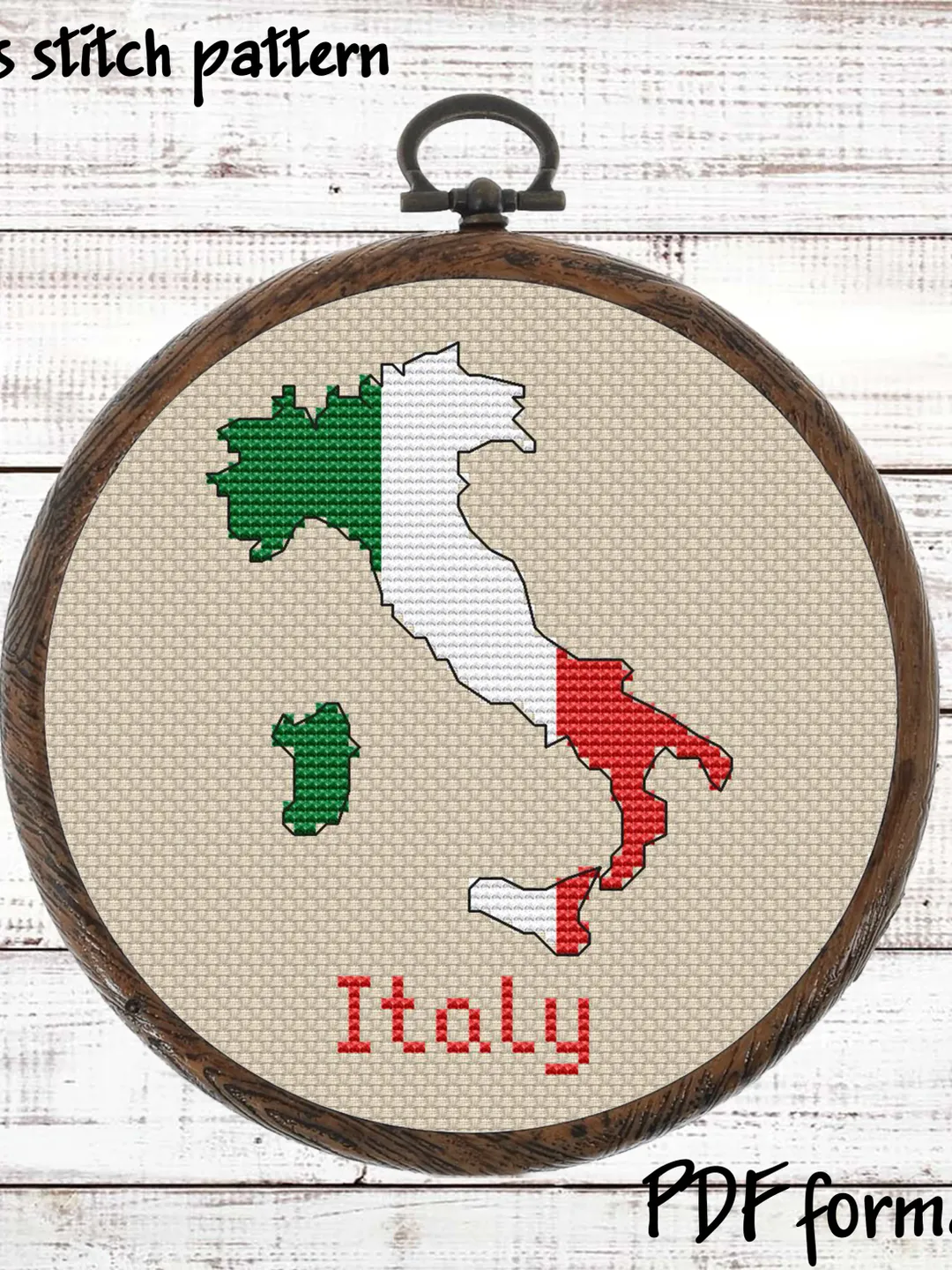Italy Map Cross Stitch pattern modern, Italian Flag Xstitch chart, Easy Cross Stitch Pattern PDF