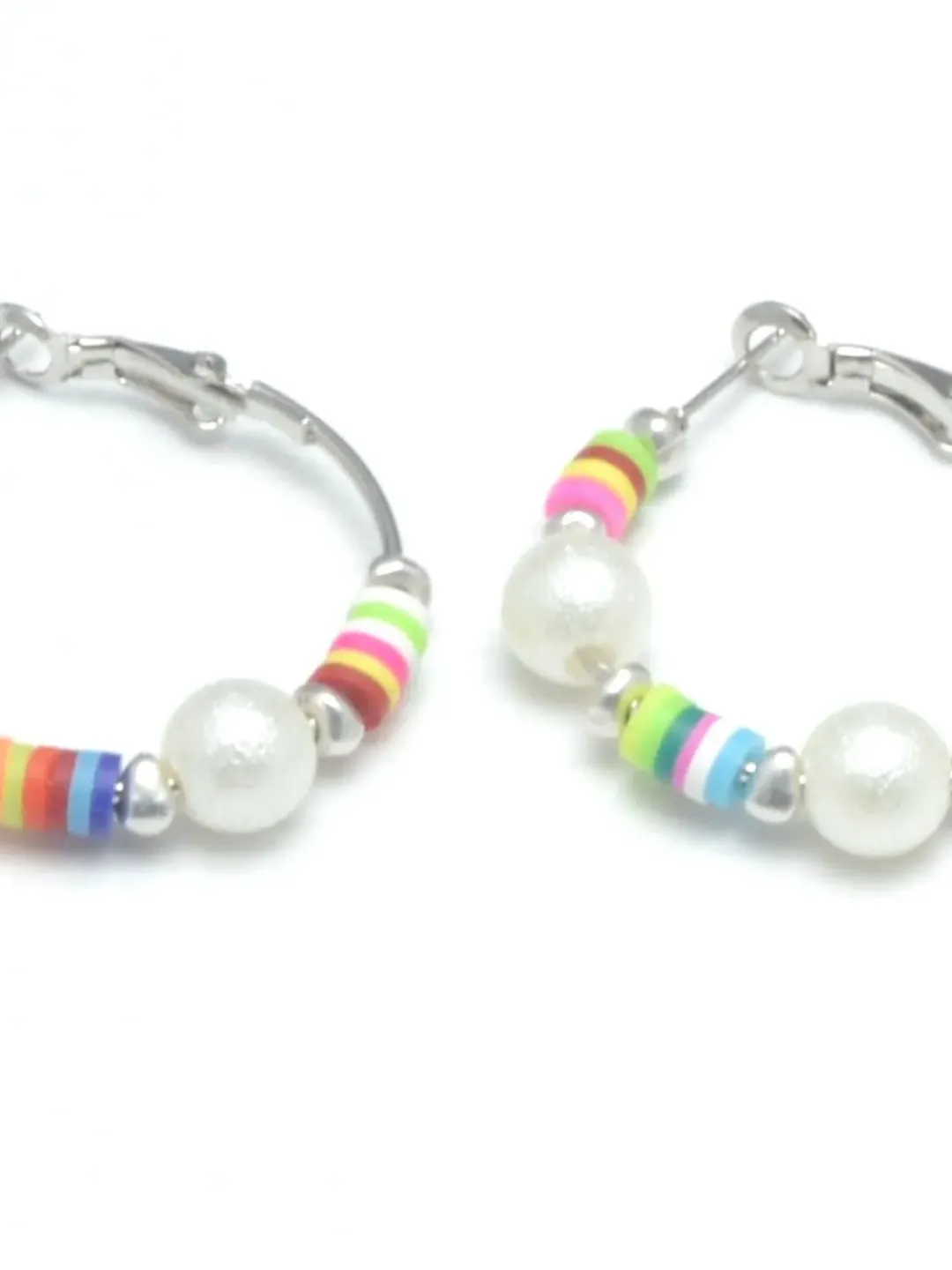 Colorful Hoop Earrings, Summer Hoops 20mm with Faux Pearls, Statement Pearl Earrings, Gift for Her, Beaded Hoop Earrings