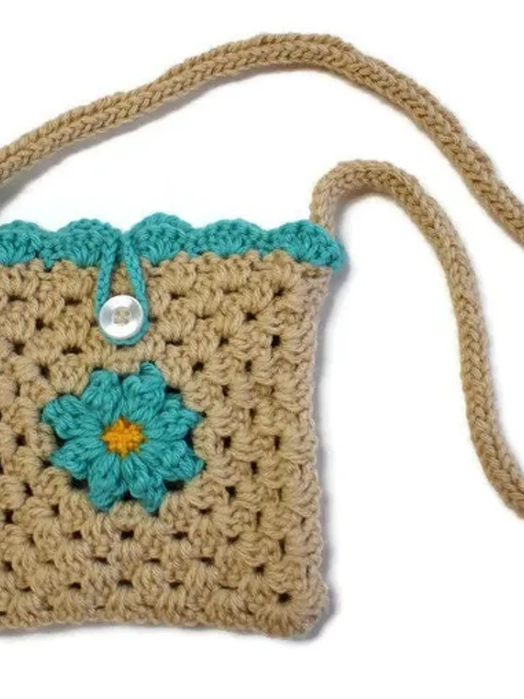 Square Purse with Flower Center, Knitted Bags, Little Girl's Purse, Small Plants Pouch, Flower Bag, Gift Ideas for Kids, Shaped Kids Purses