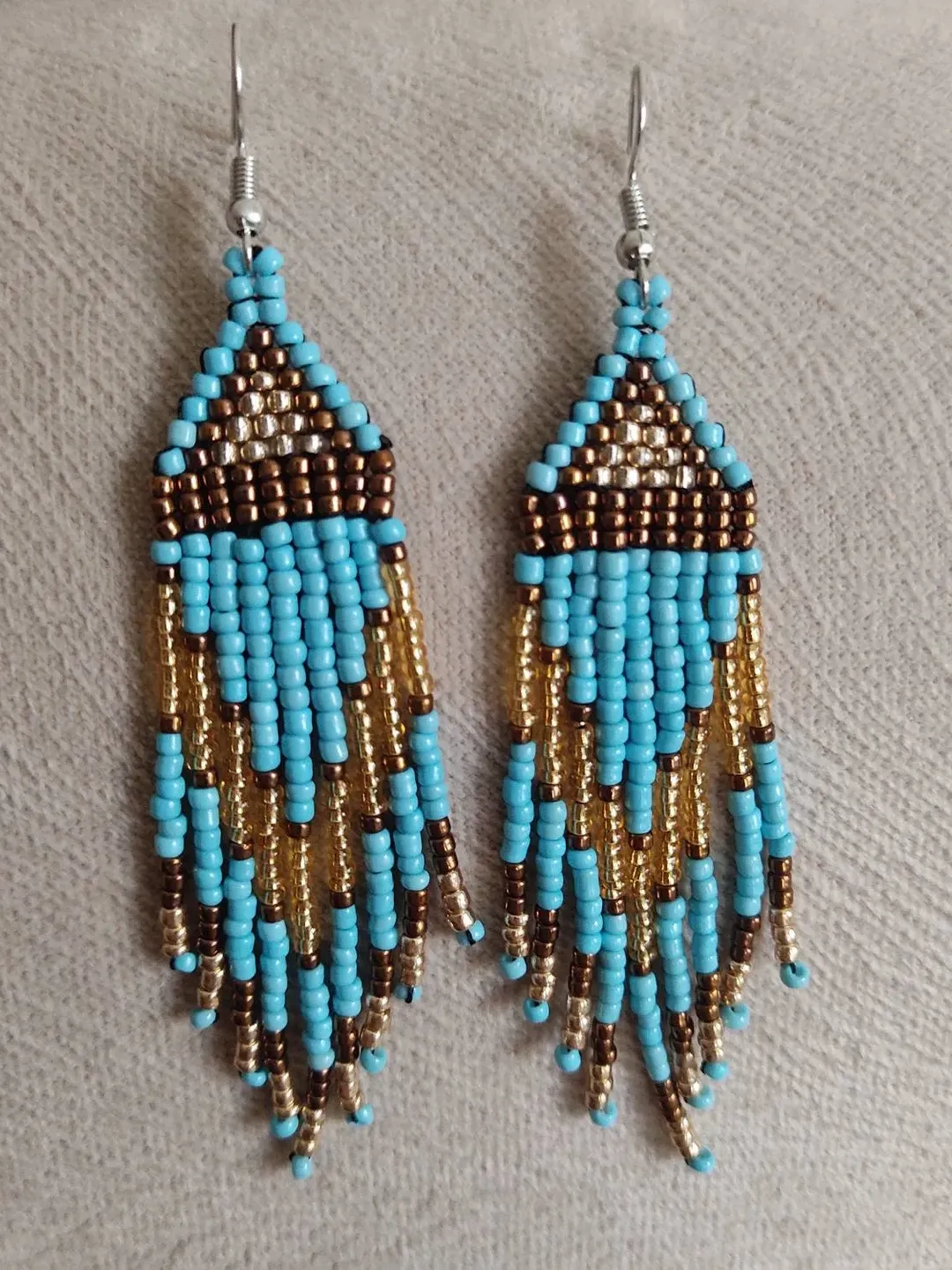 Blue Fringe Earrings, Beaded Earrings, White Gold Fringe Earrings, Chandelier Earrings, Statement earrings,Gift For Her, Seed Bead earring