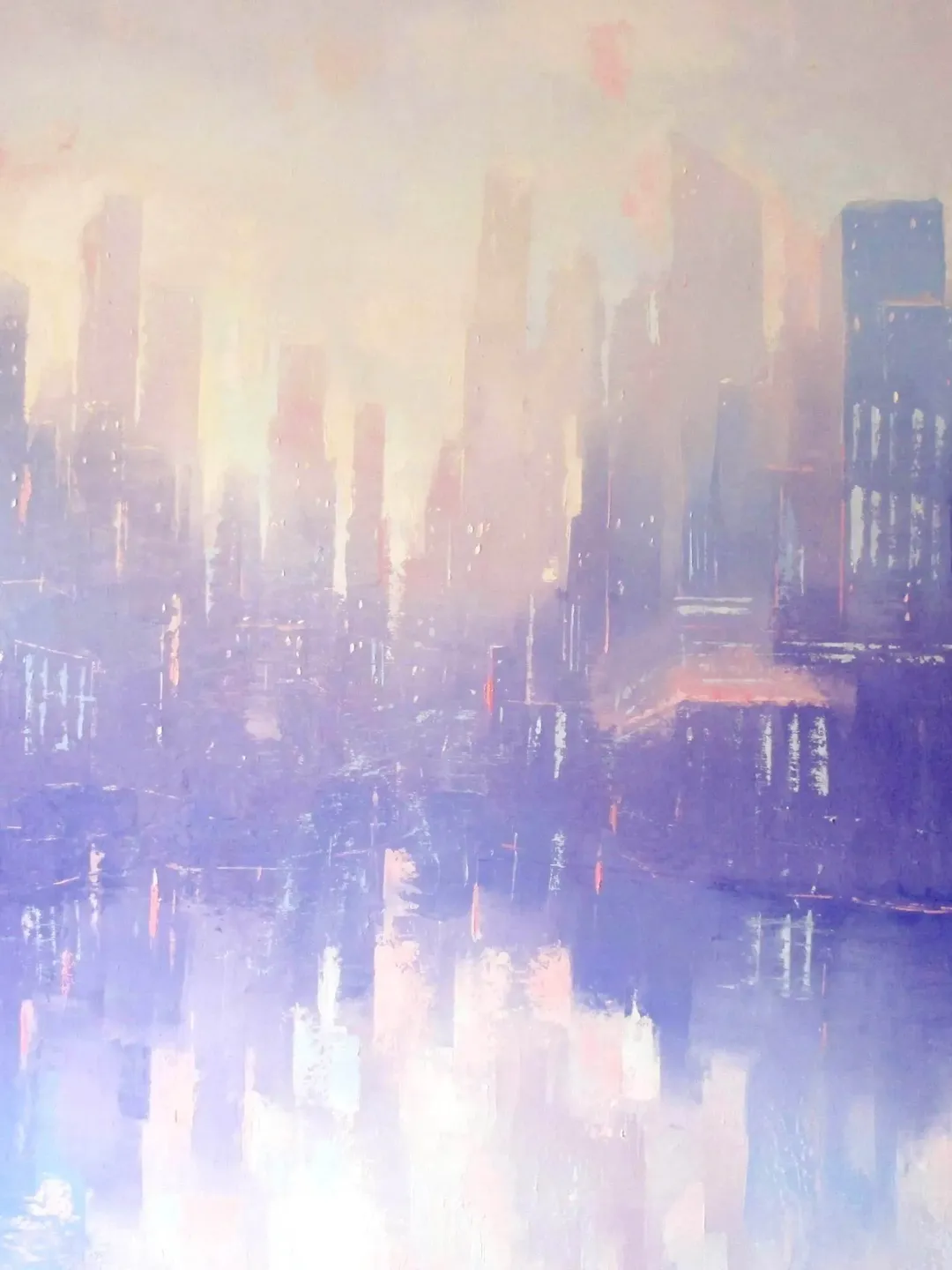 Original Painting "TWILIGHT SKYLINE" Oil Painting on Canvas, Modern City Painting Original Art by "Walperion Paintings"