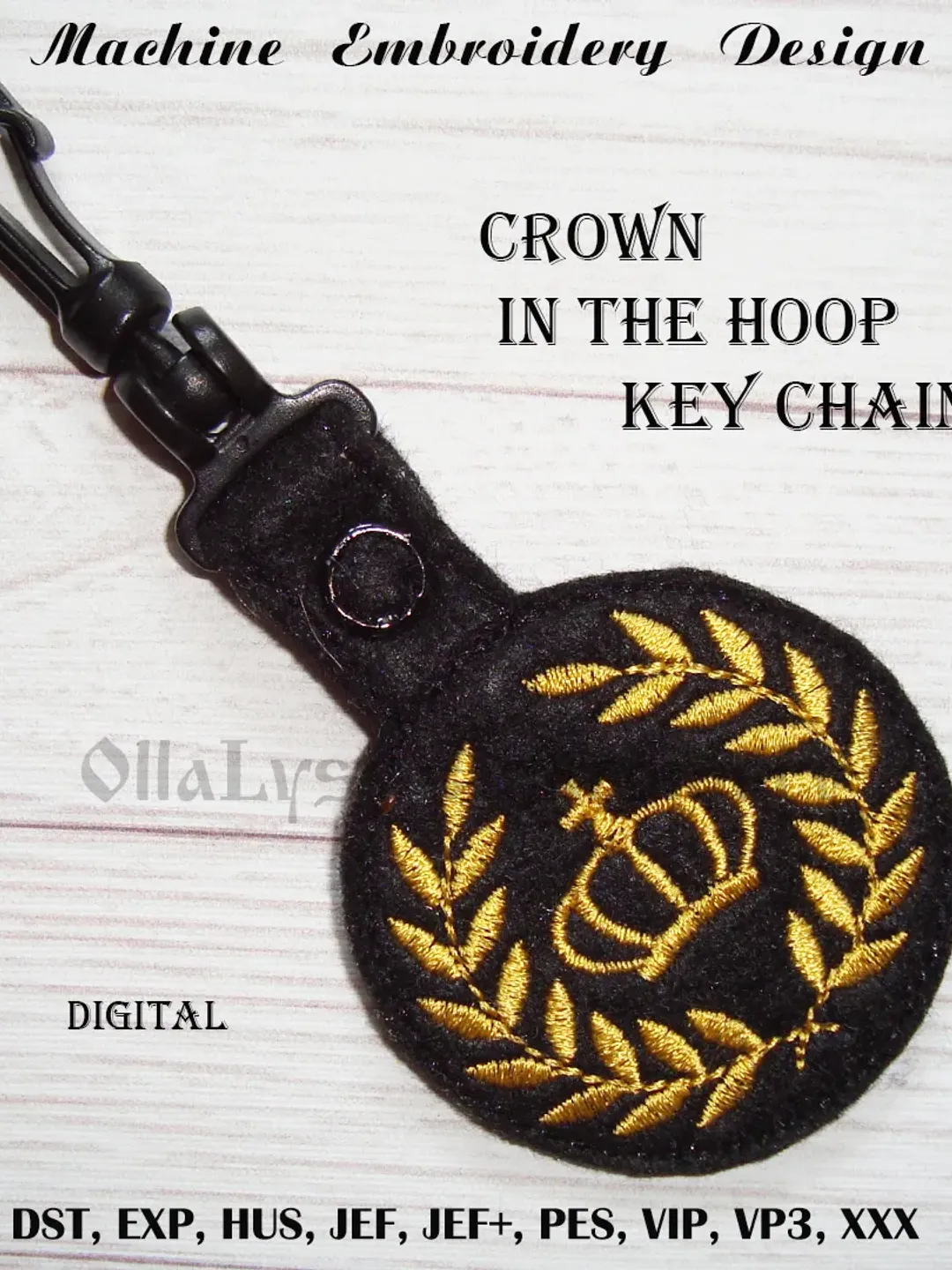Crown ITH keychain digital machine embroidery design