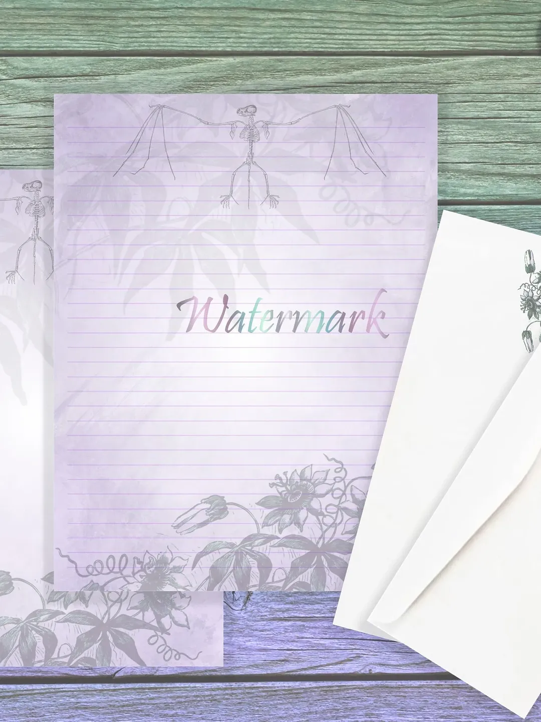 Bat Bones Paper | Bat Writing Paper | Gothic Stationery | Bat Writing Page | Junk Journal Paper | Purple Letter Paper | Bat Journal Pages