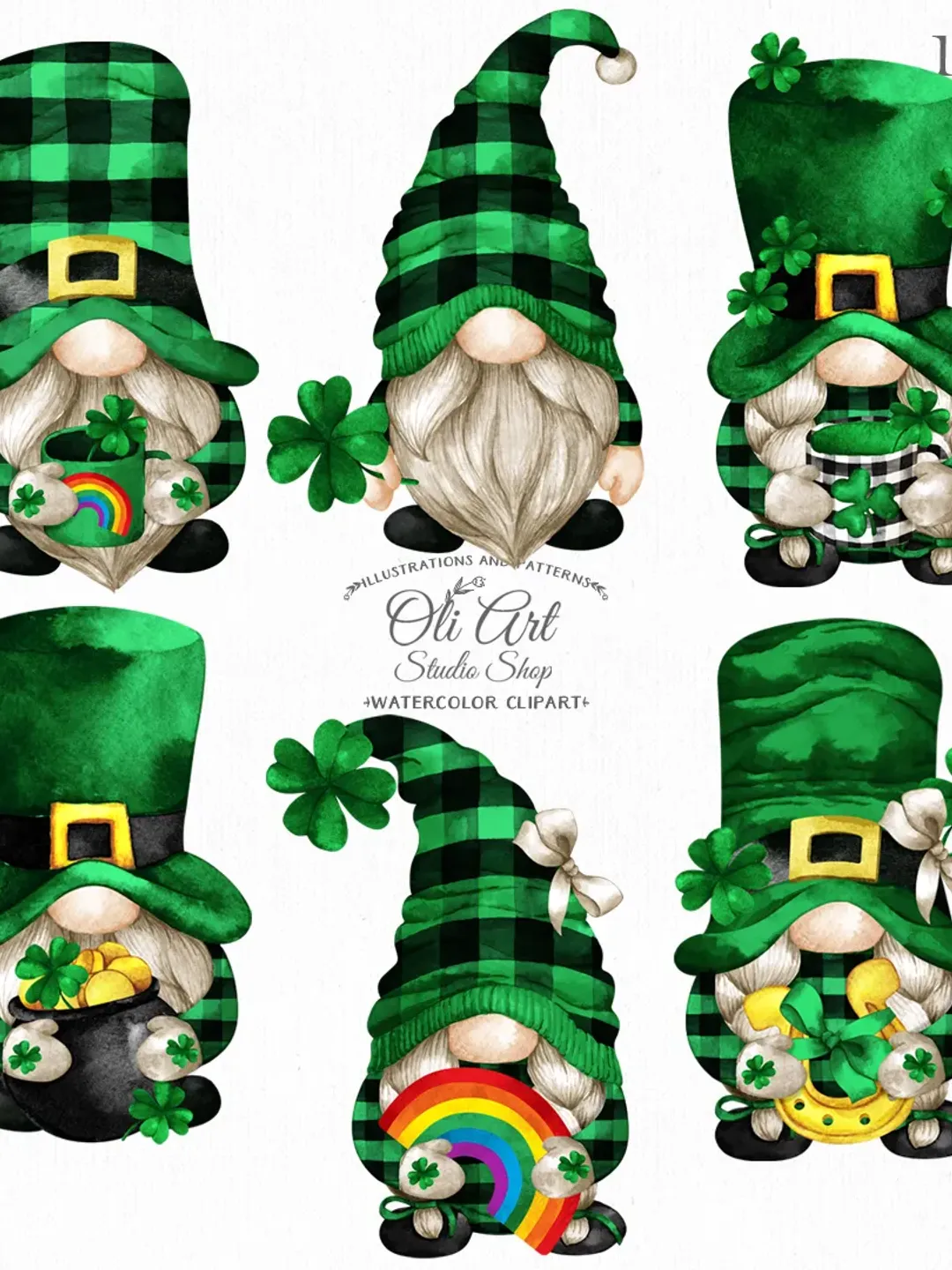 St. Patricks Day Gnome Clip Art. Profession clip art, Hand Drawn graphics. Digital Download. OliArtStudioShop