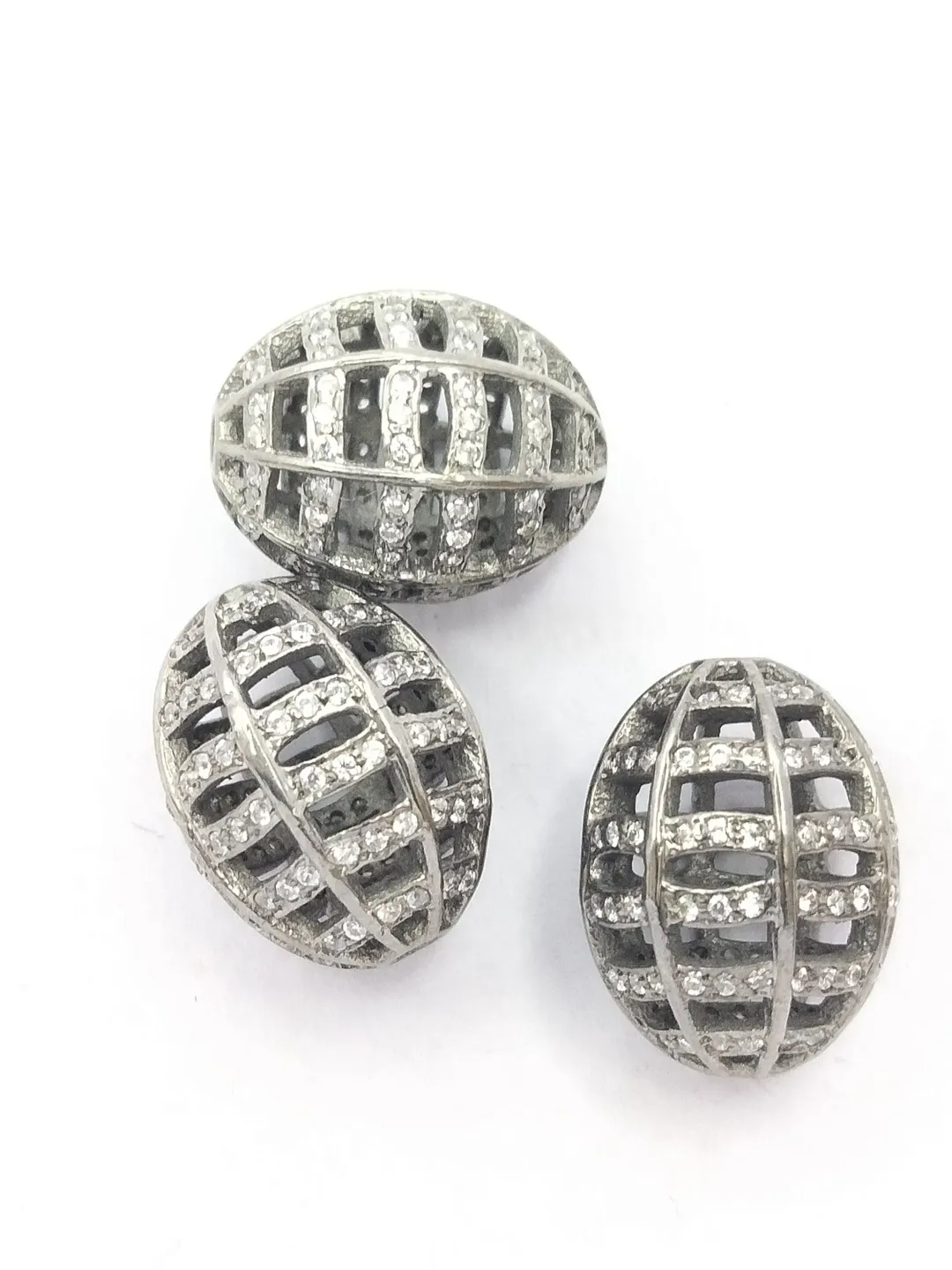 Pave Diamond Beads, Pave Beads, 16X13MM Oval Beads, Sterling Silver Beads, Jewelry Beads, Spacer Beads, Shamballa Beads, Connector Beads