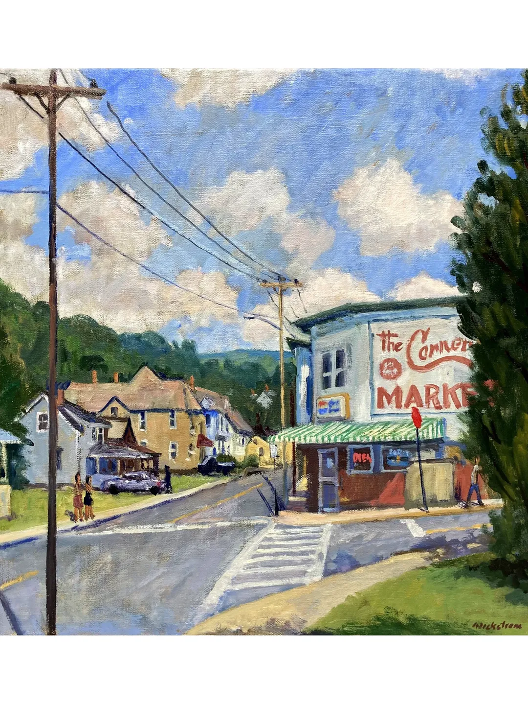 American Landscape Painting - Corner Market/North Adams - 18x18 Oil on Linen, Plein Air Impressionist Cityscape, Signed Original