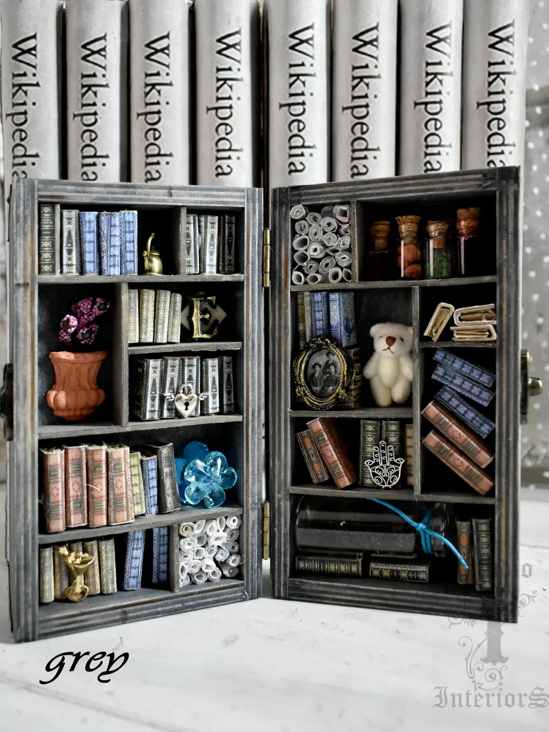 A miniature library with minibooks the bookshelves in the living room