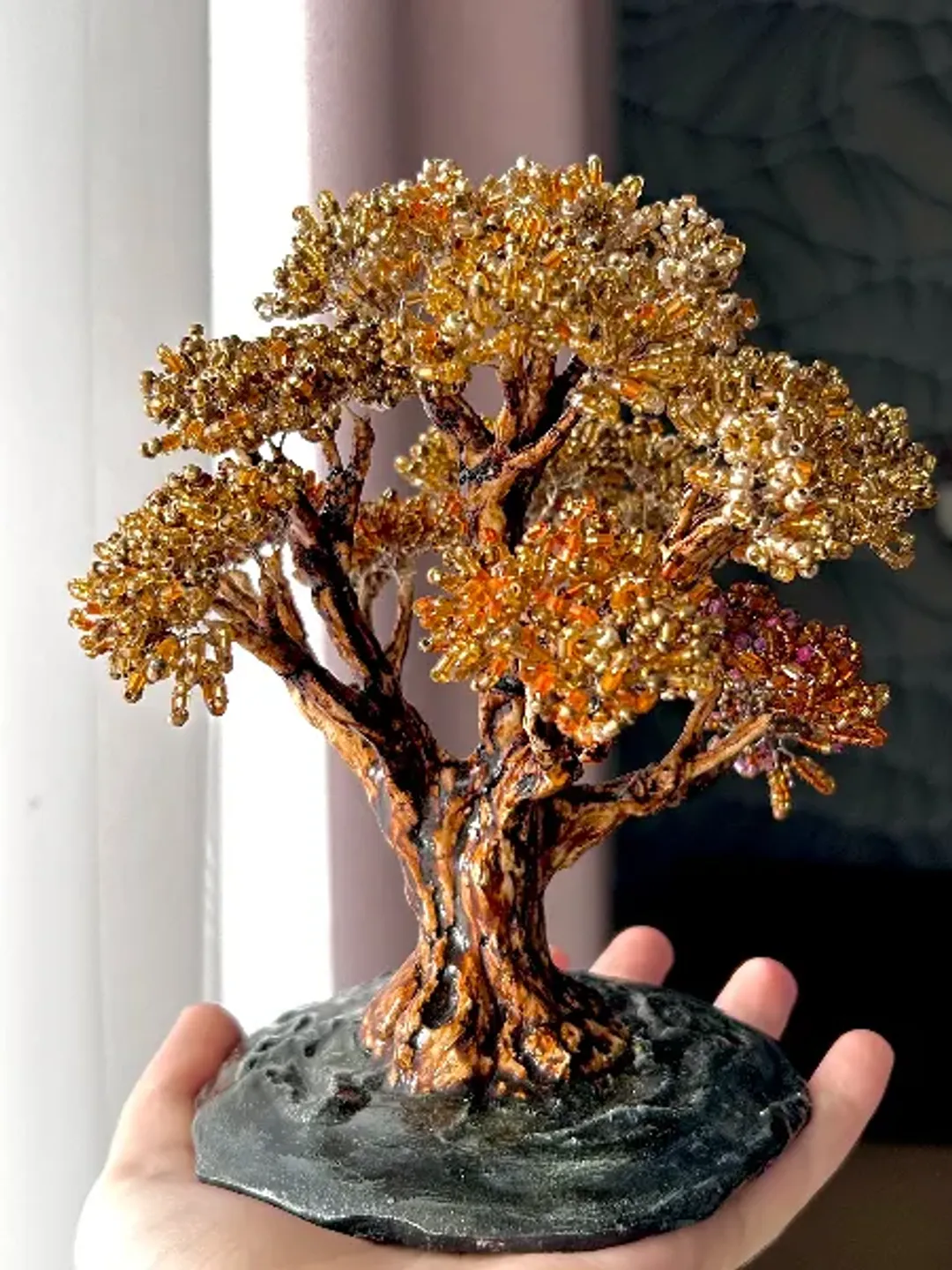 Handmade miniature golden tree of life