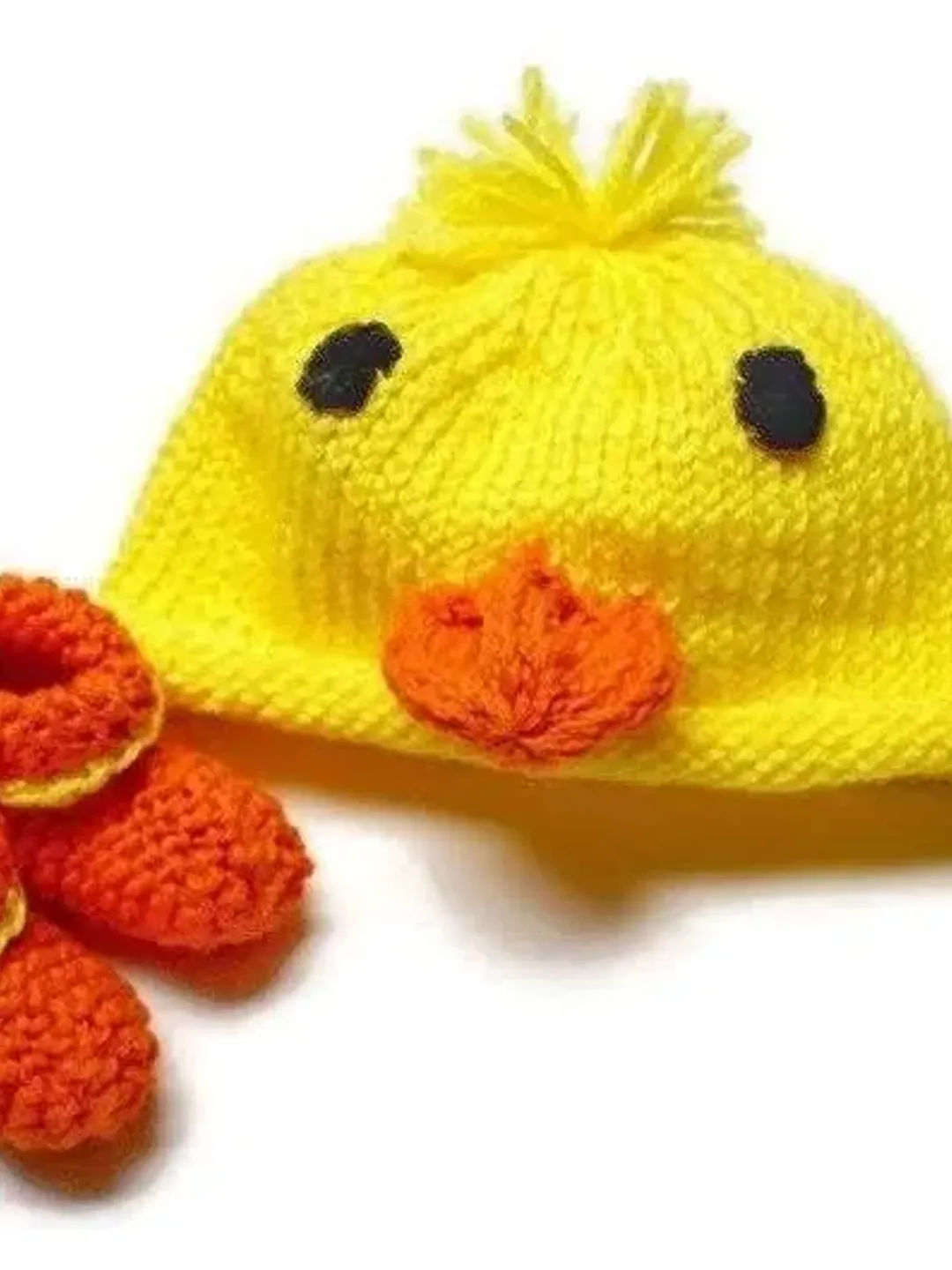 Yellow Duck Hat and Booties Set for New Babies, Newborn Crib Hat, Expectant Parents Baby Shower Gift Idea, Birth Photoshoot Props, Knit Yarn