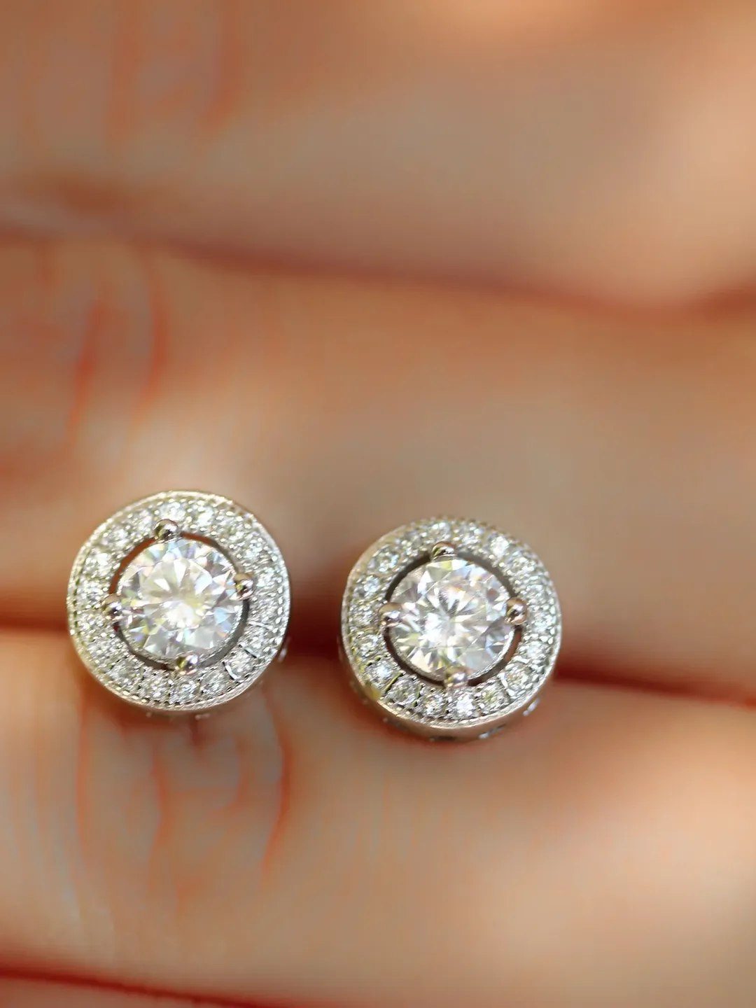 ROUND STUD EARRINGS | Simulated Diamond Wedding Stud Earrings | 14k Gold Round Cut Halo Diamonds Wedding Stud Earring | Mothers Day Gift