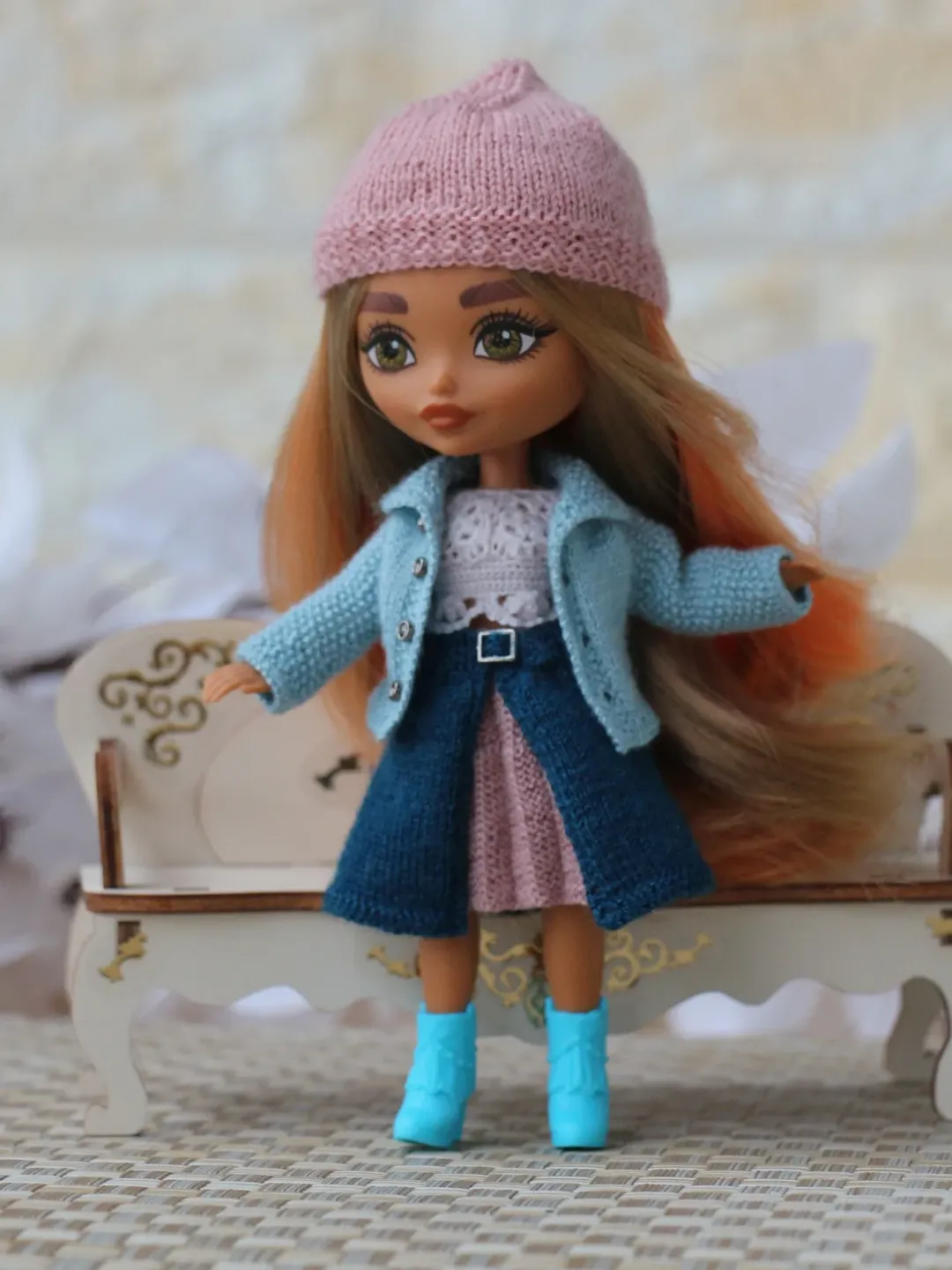 Barbie Mini doll clothes. Full set for mini doll. Handmade miniature knit clothes to Barbie mini doll Barbie Mini doll clothes. Full set for mini doll. Handmade miniature knit clothes to Barbie mini doll