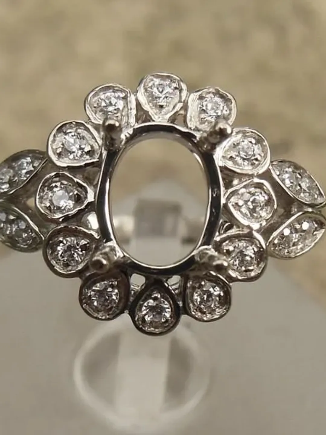 Oval Natural Diamond Semi Ring Mount, 14K White Gold Ring , Ring for Oval Cut Stone, Oval Engagement Ring