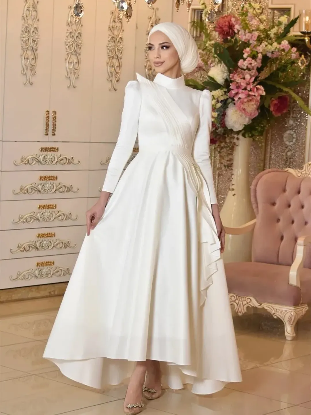 engagement dress for bride muslim Elegant Sheath V-neck Velvet Winter Wedding Party Dresses