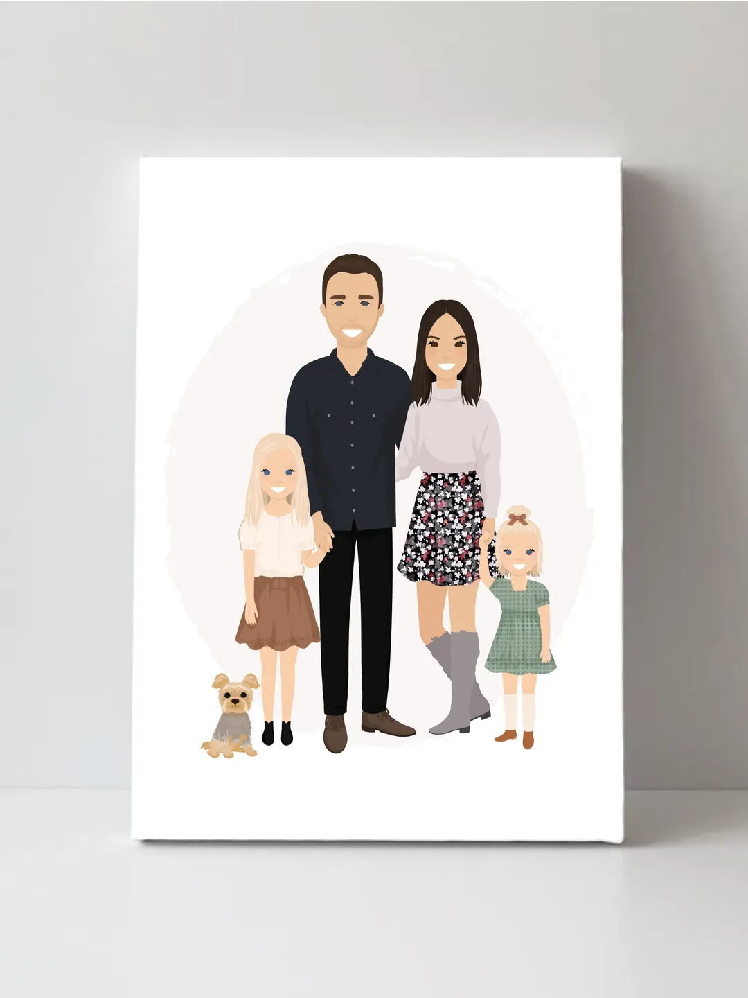 Custom family Portrait with pet, Family illustration