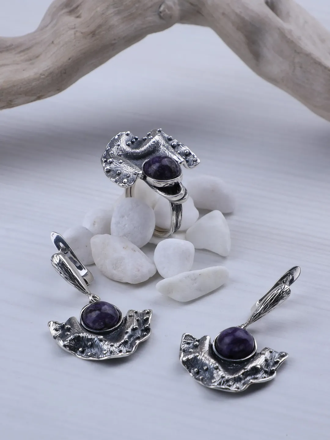 MADE TO ORDER Sterling 925 silver, purple Amethyst jewellery set. unique jewellery set, earrings and ring.