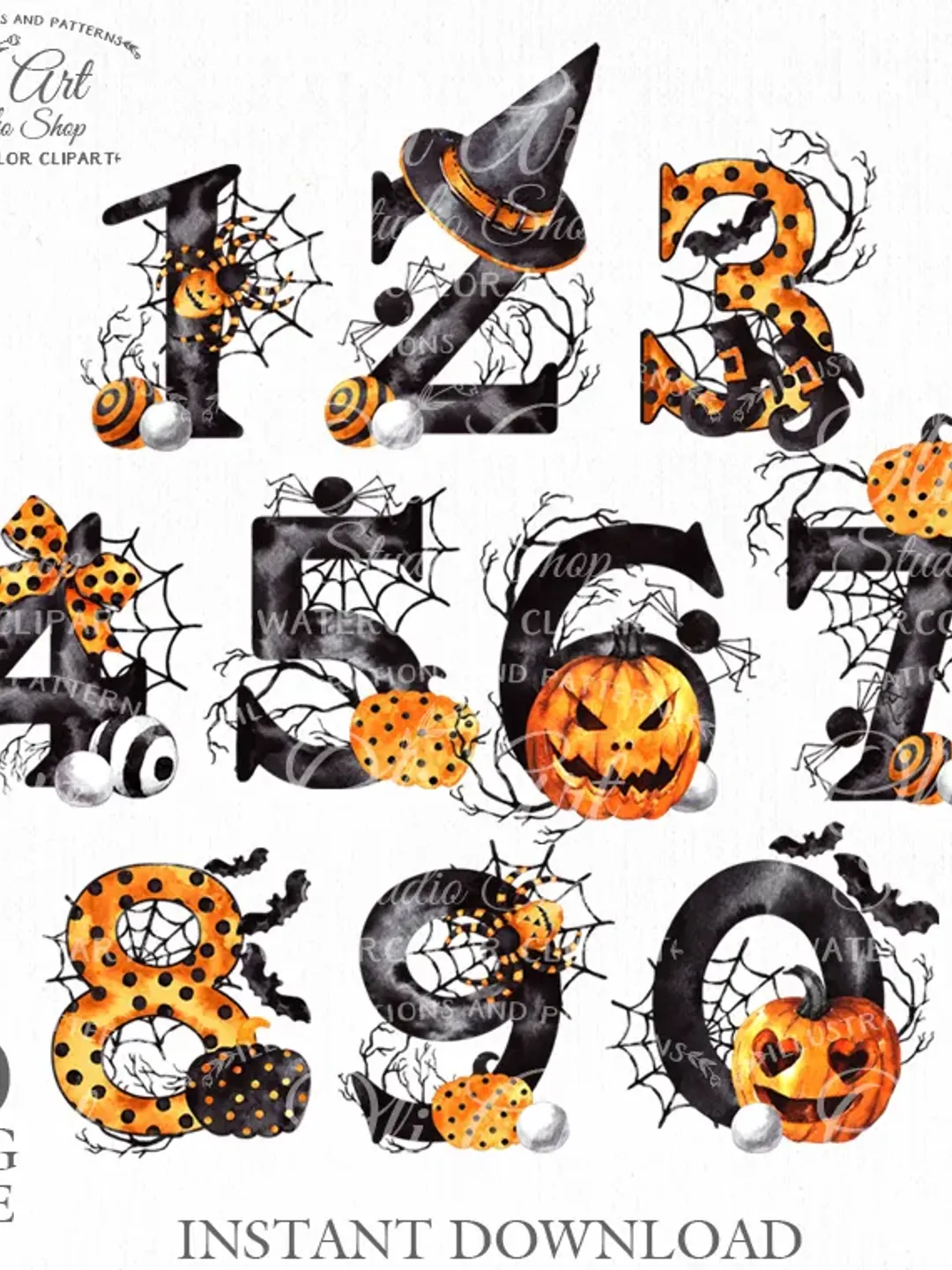 Halloween number set clipart. Digital clipart png format. Design Digital Download. OliArtStudioShop