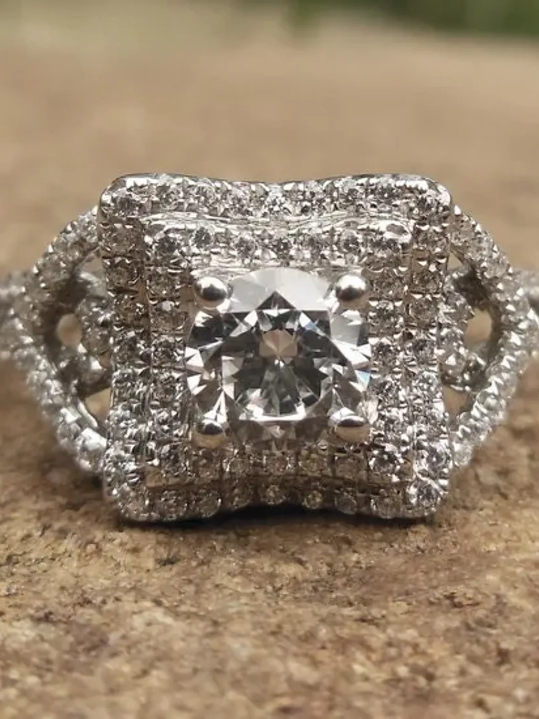 Item013-Solid 14K White  Gold Round 5MM Semi Mount Ring / Engagement Ring