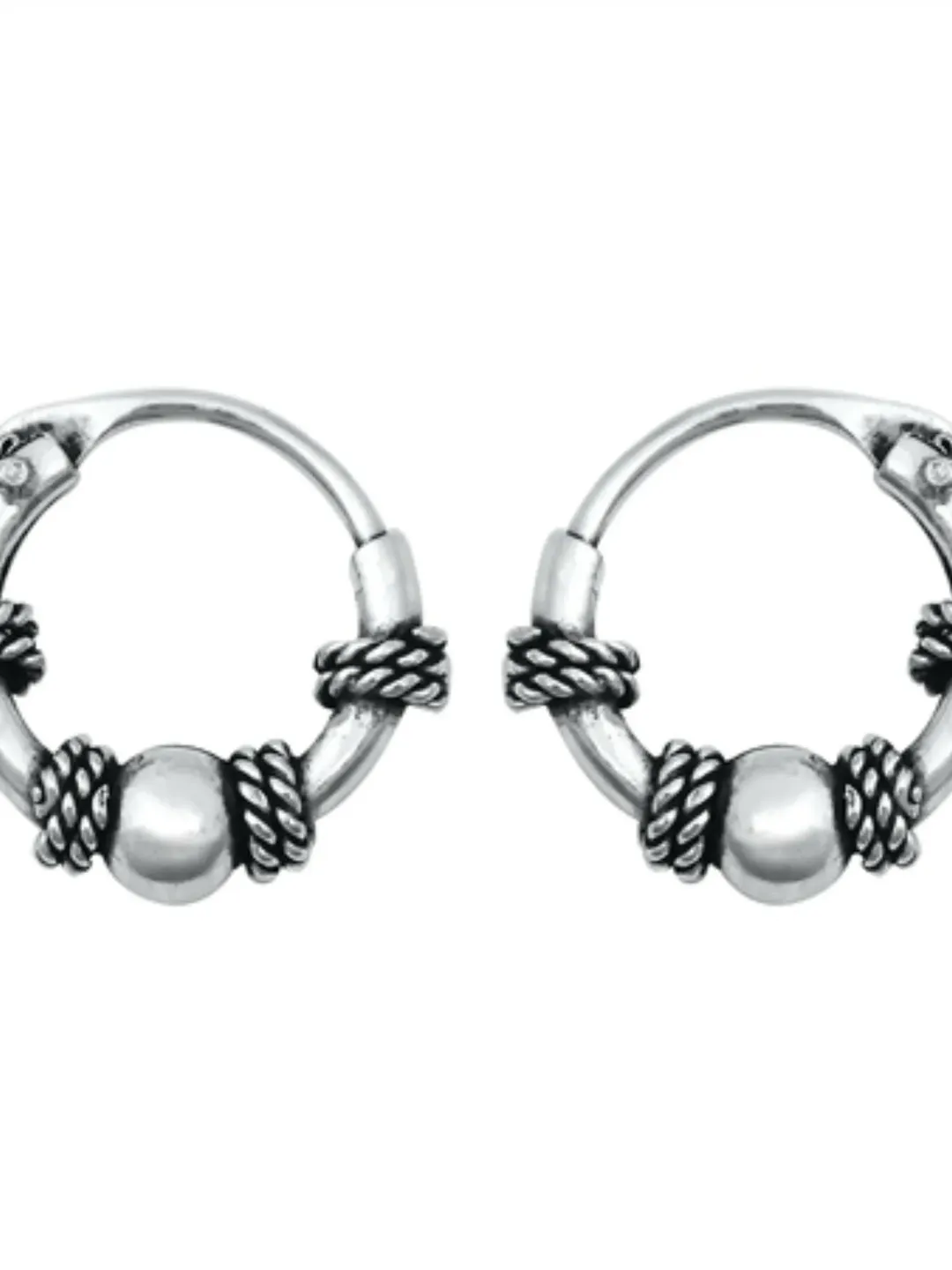 Bali Hoop Earrings, solid 925, Sterling Silver hoop Loop earrings, Sterling Silver Cartilage Earrings, 3mm thick 9.5 mm Diameter, Antique