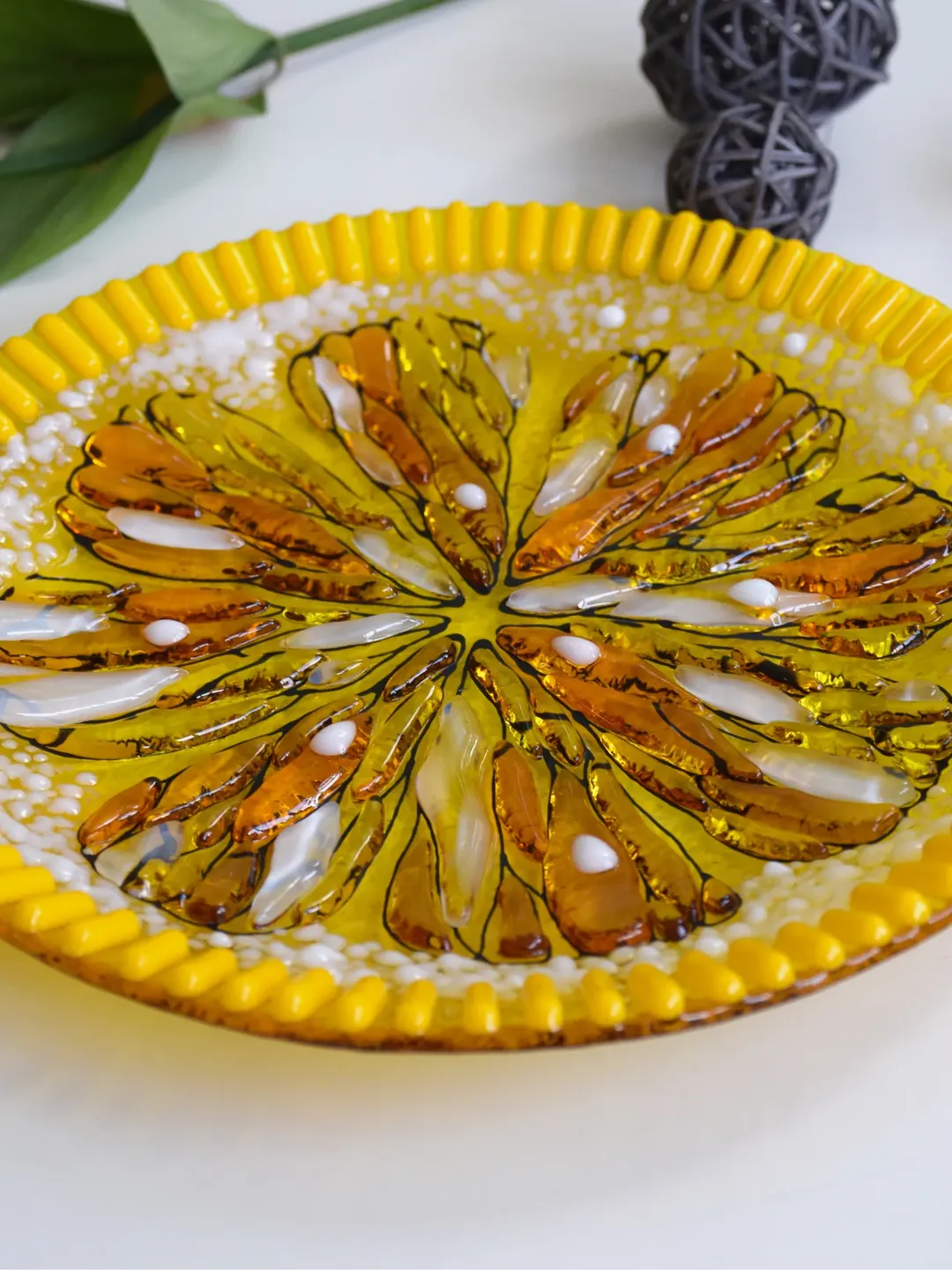 Fused glass dessert dish with lemons - Fused glass art - Lemon candy plates