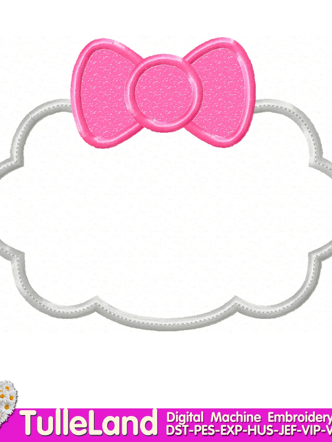 Kids Kitty Frame with Bow 1st Birthday with Kitty Design Applique for Machine Embroidery