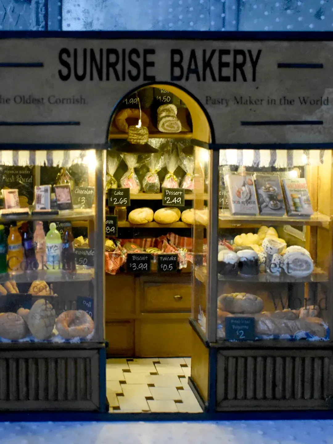 BAKERY miniature on the bookshelf with light