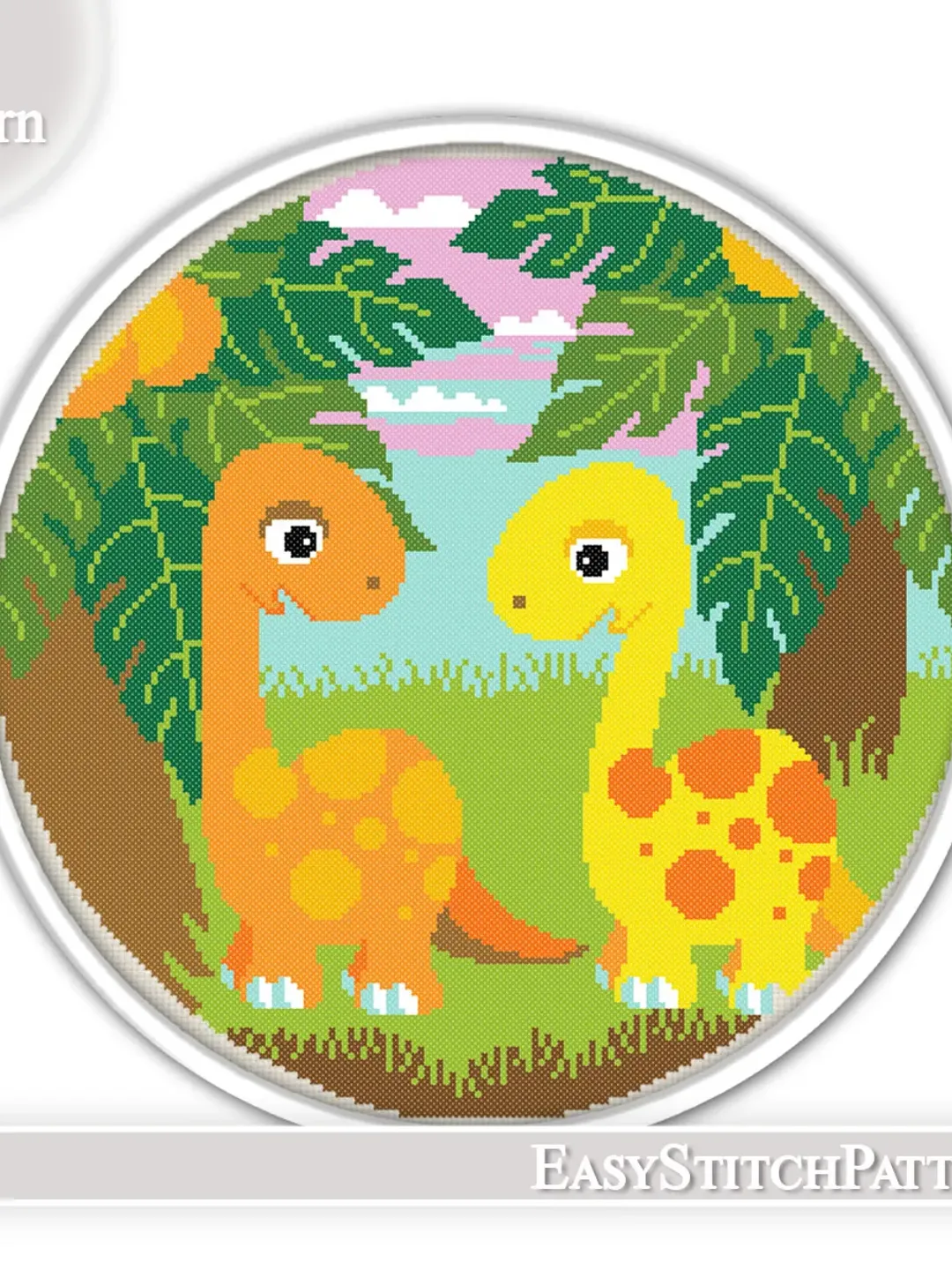Nursery Cross Stitch Pattern. Little dinosaurs cross stitch. Cute Cross Stitch.