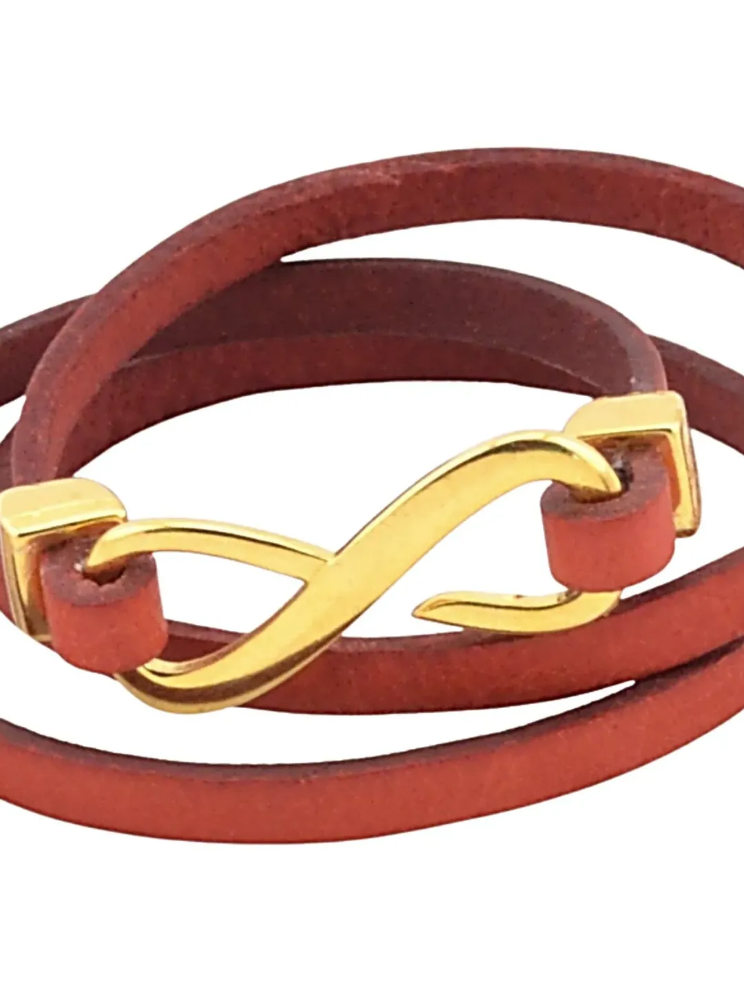 Gold Infinity Triple Wrap Bracelet, Men Women Eternity Leather Cuff, Love Jewelry, Wedding Anniversary Gift, Simple Easy hook Clasp Bracelet