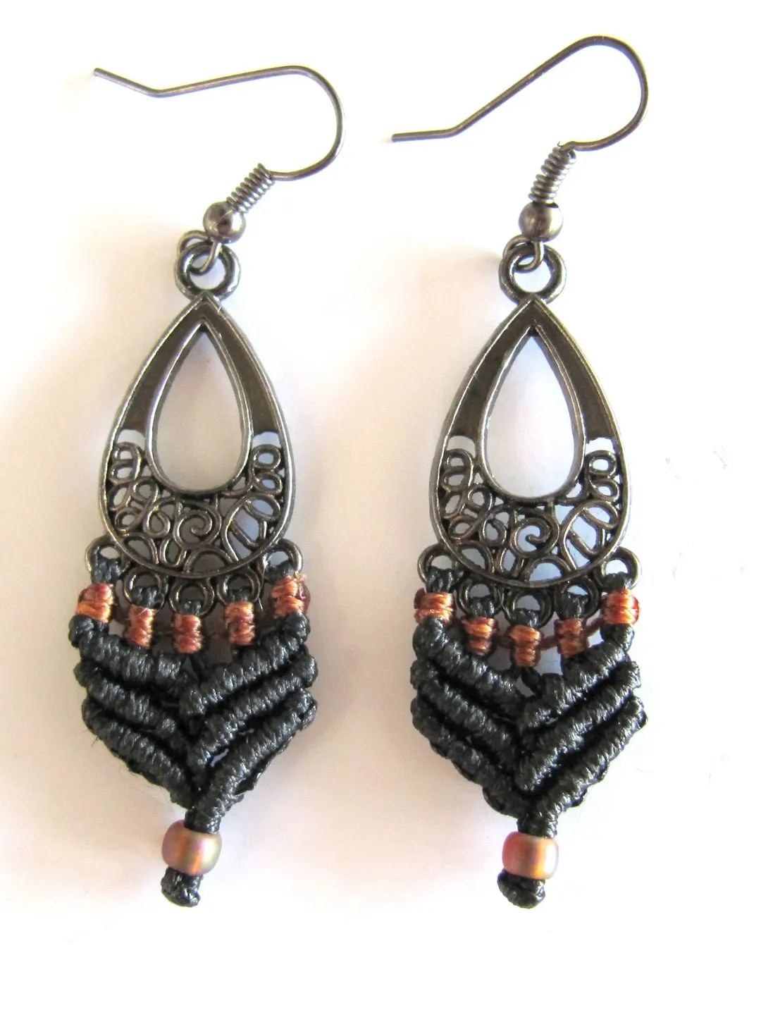 Macrame Earrings, Boho Earrings, Black Drop Earrings, Hippie Earrings, Women Earrings