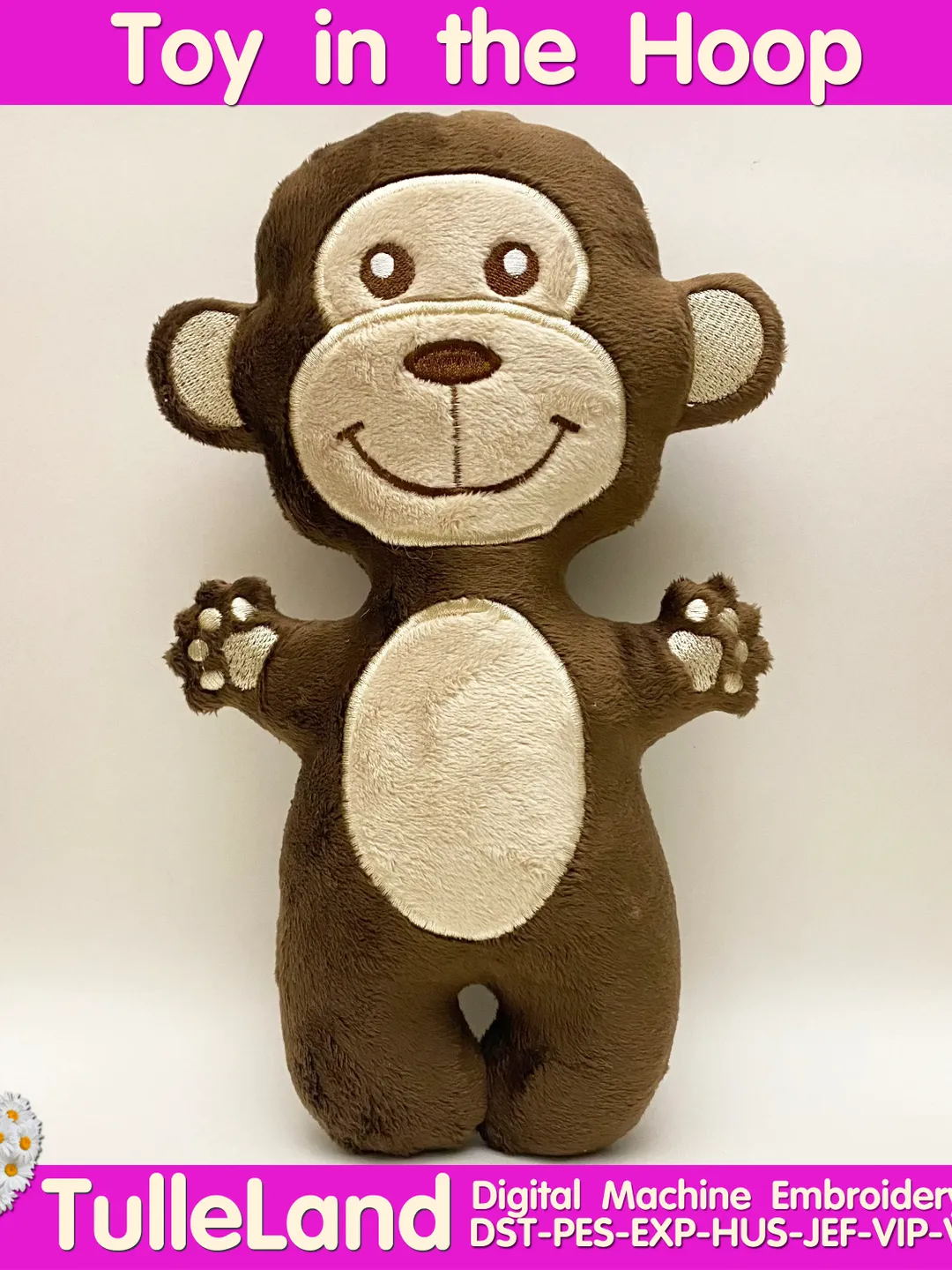 Monkey Stuffed Toy In The Hoop ITH Pattern plush Toy digital design for  Machine Embroidery