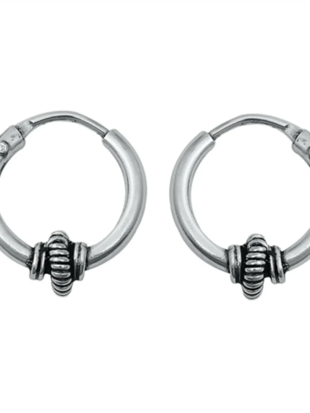 Bali Hoop Earrings, solid 925, Sterling Silver hoop Loop earrings, Sterling Silver Cartilage Earrings, 3mm thick 9.5 mm Diameter, Antique