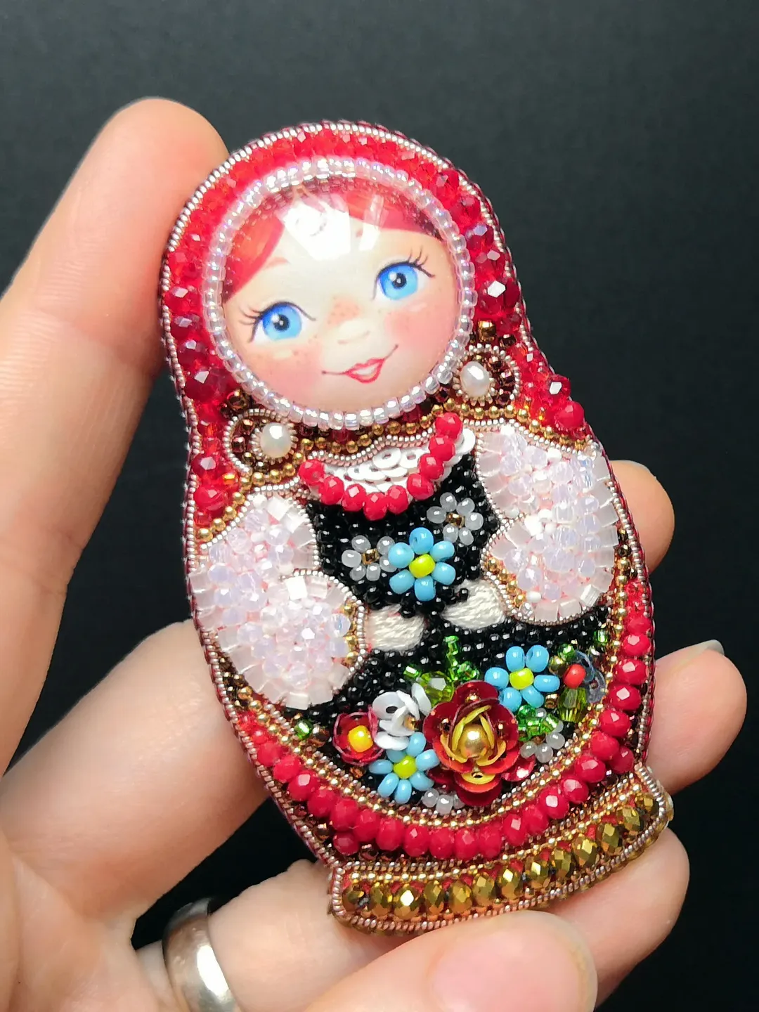 Russian doll matryoshka brooch pin handmade jewelry gift for woman