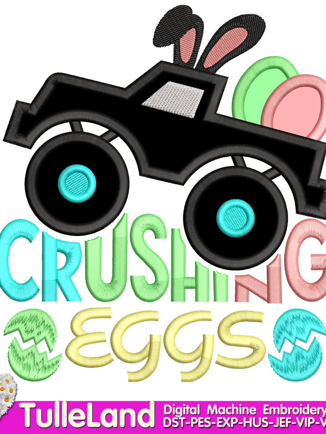 Crushing Eggs Easter Truck Egg Monster Truck Car With Eggs Easter shirt for Boys Design applique for Machine Embroidery