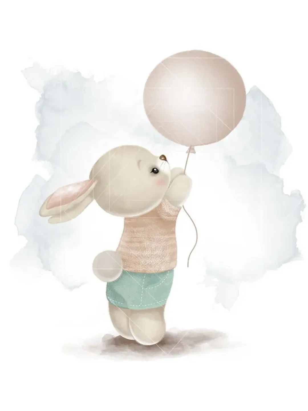 watercolor baby rabbit air balloon ~ nursery ~ kidsroom Clipart ~  animal  illustration ~ postcard invitation ~ kids poster ~ hare bunny