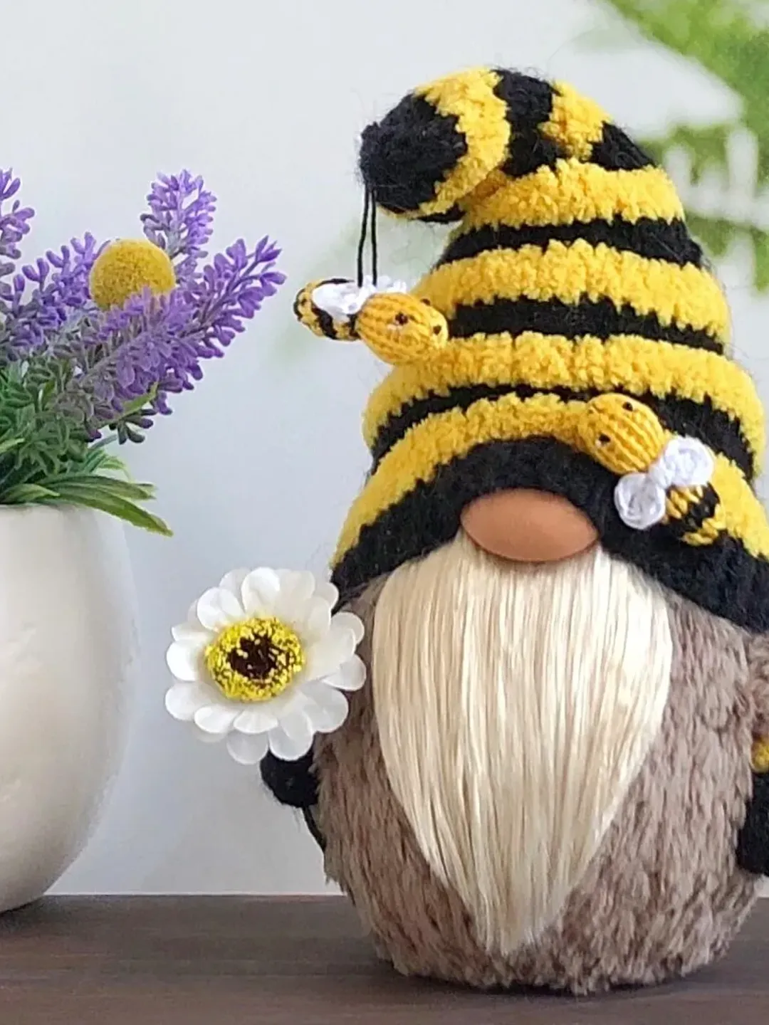 Bumble bee gnome, Summer gnome decor, Garden decoration