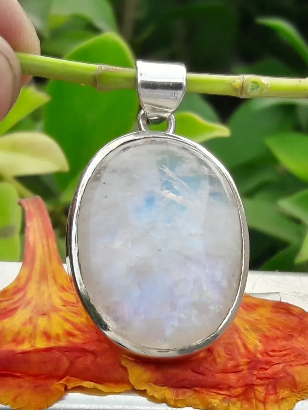 Moonstone Pendant, Sterling Silver Pendant, Oval Moonstone, June Birthstone, Rainbow Moonstone Necklace, Blue Flash Moonstone, Wedding Gift