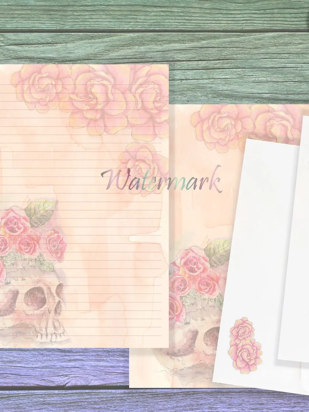 Rose Skull Writing Paper Set | Skull Stationery | Persephone and Hades Paper | Journal Page | Junk Journal | Letter Paper | Peach Pages