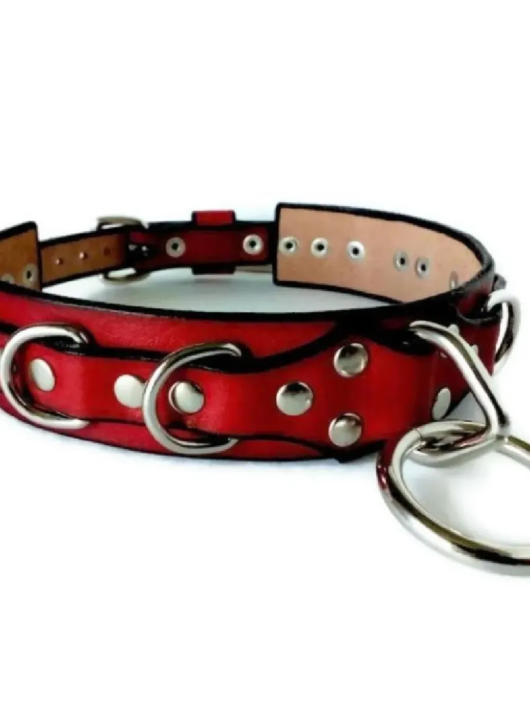 Personalized submissive collar o-ring Red leather bdsm collar for women