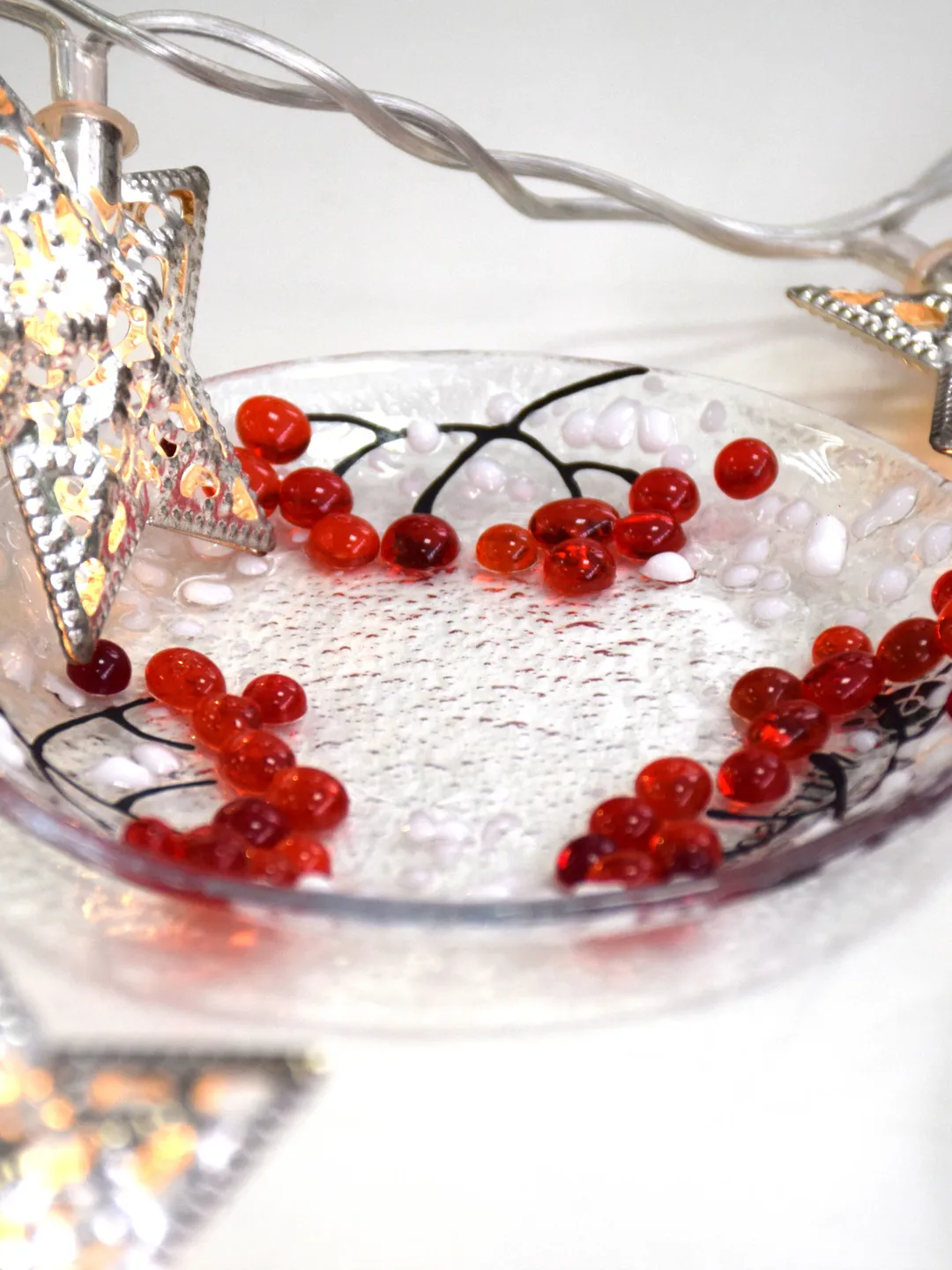 Decorative glass bowl with winter berry - Handmade decorative accessories - Art glass plates