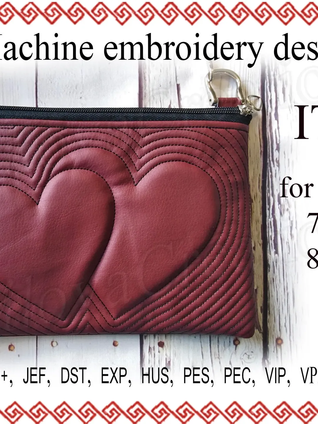 Machine embroidery designs cosmetic bag In the Hoop zippered bag  Embroidery design heart travel zip bag ITH zippered bag Embroidery project