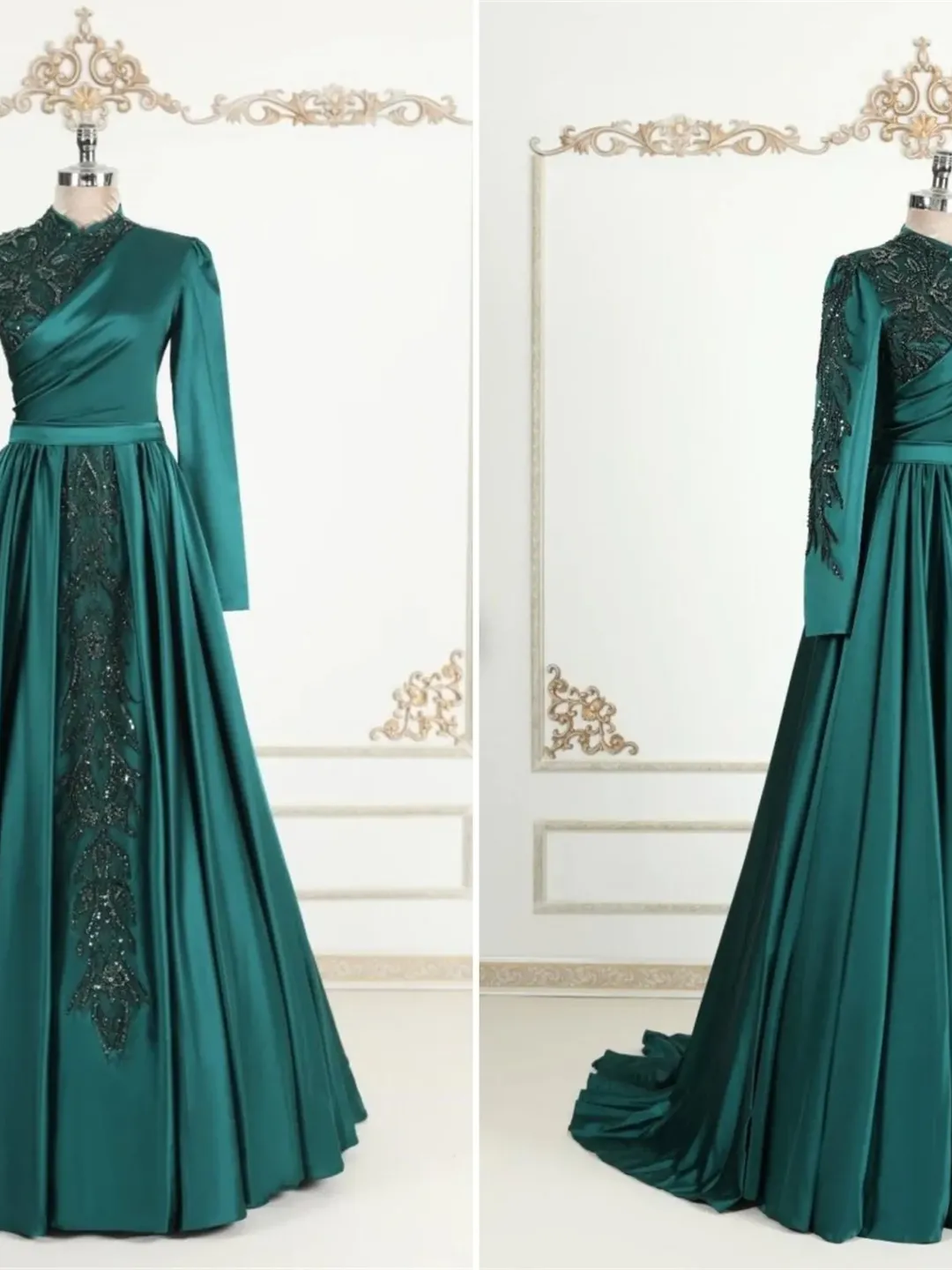 AHUNARE HIJAB - Hürrem Emerald Embroidered Wedding Dress, Muslim Evening Gown, Nikah, Islamic Wedding, Engagement, Bridesmaid,